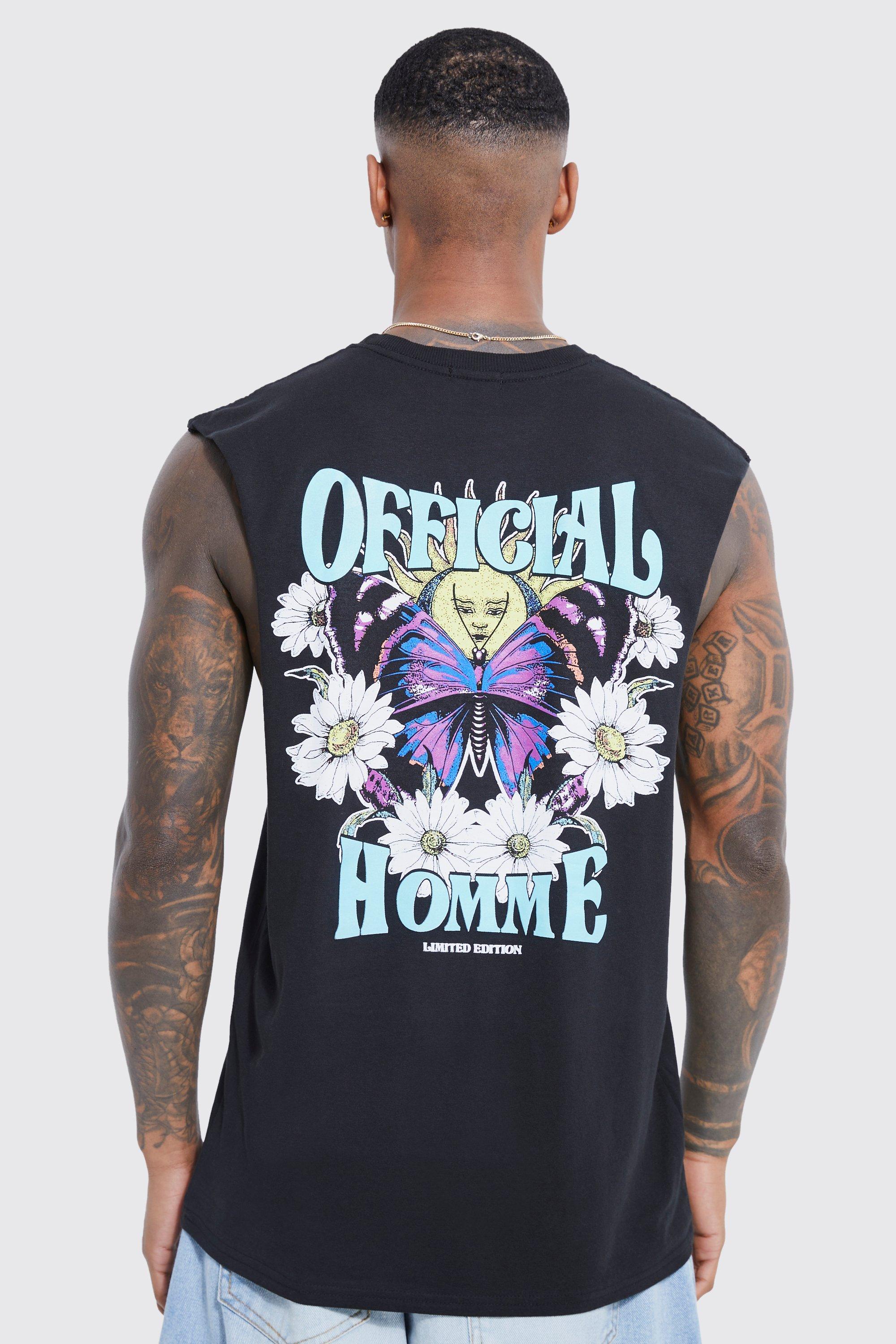 Mens Black Oversized Floral Official Print vest, Black