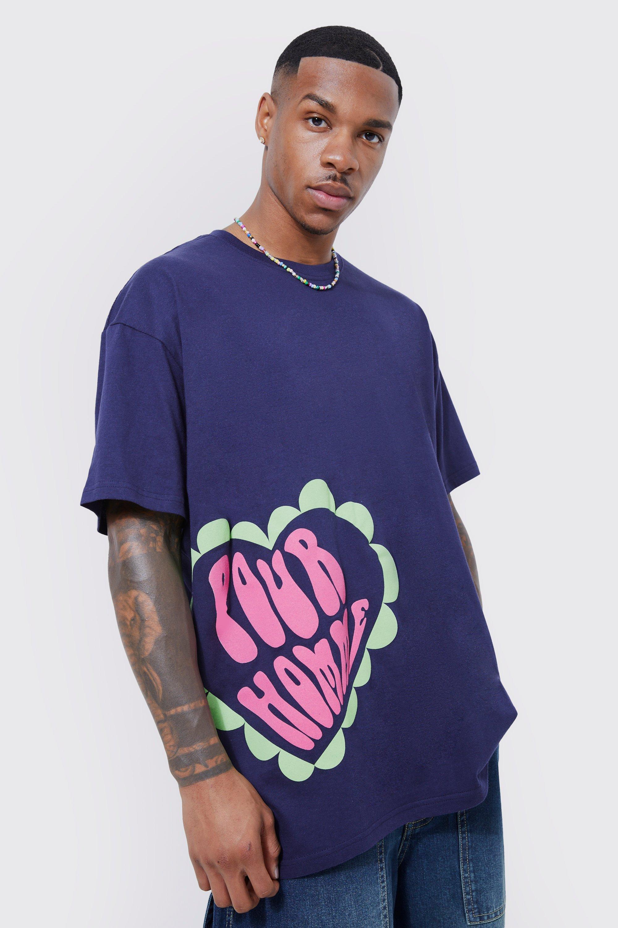 Mens Navy Oversized Placement Puff Print T-shirt, Navy