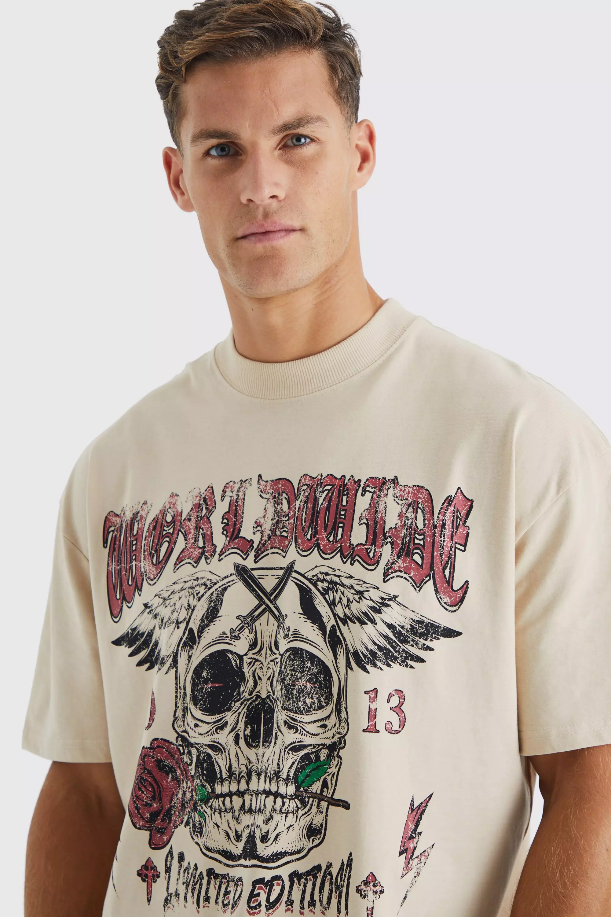 Tall Oversized Heavyweight Skull Print T-shirt