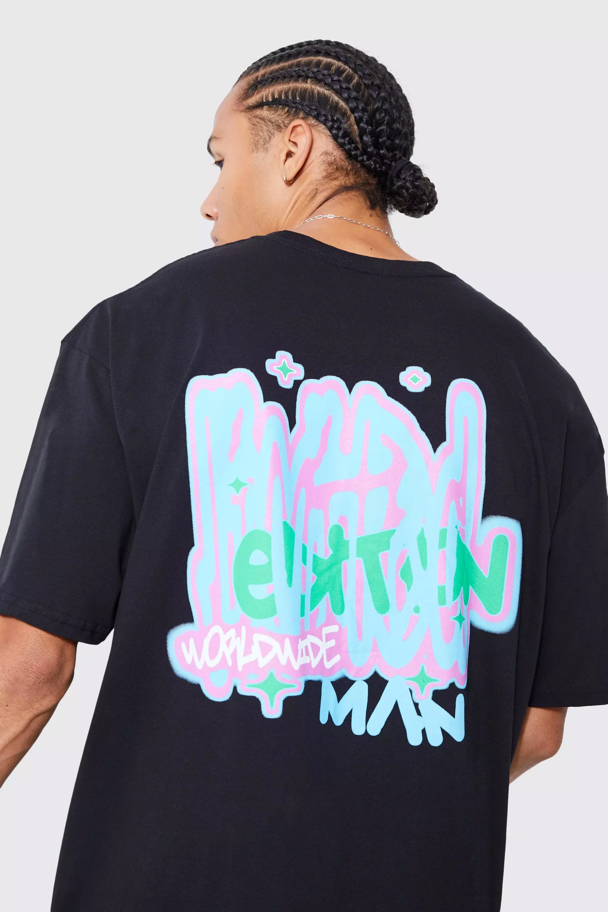 ASOS Dark Future Oversized T-Shirt with All Over Graffiti Logo Print in Blue