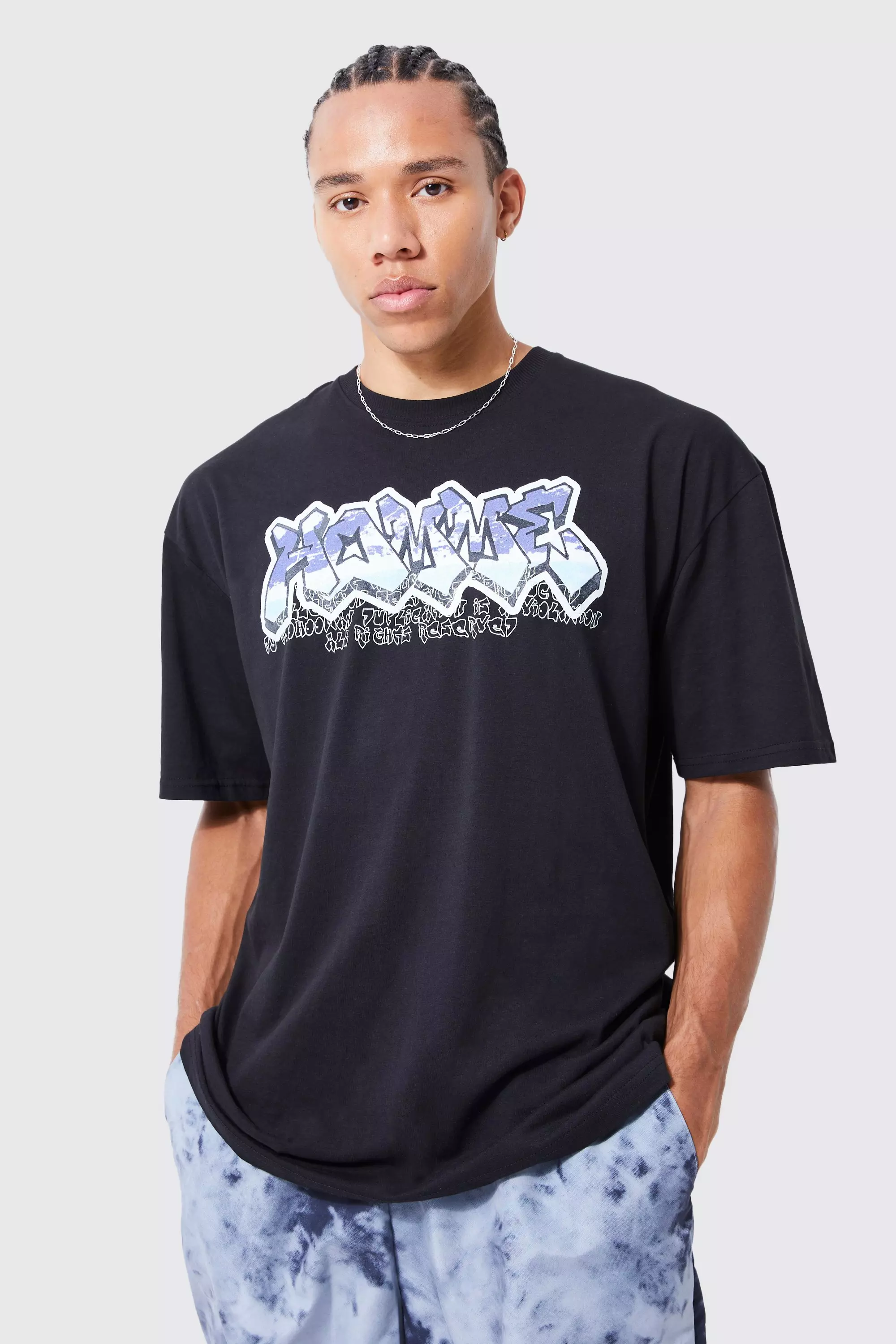 Tall Oversized Homme Graffiti T shirt