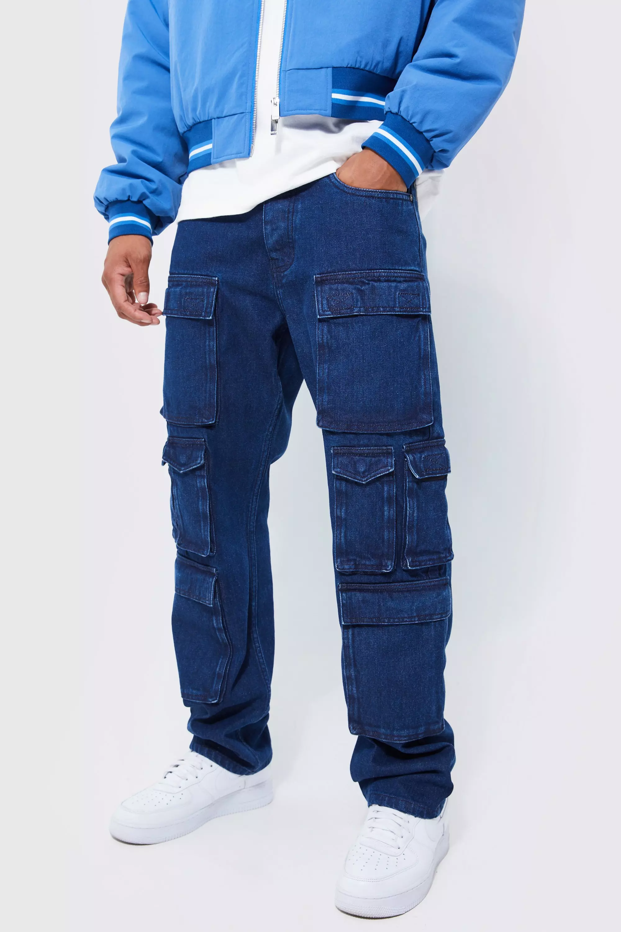 Shape Light Blue Wash Pocket Wide Leg Cargo Jeans