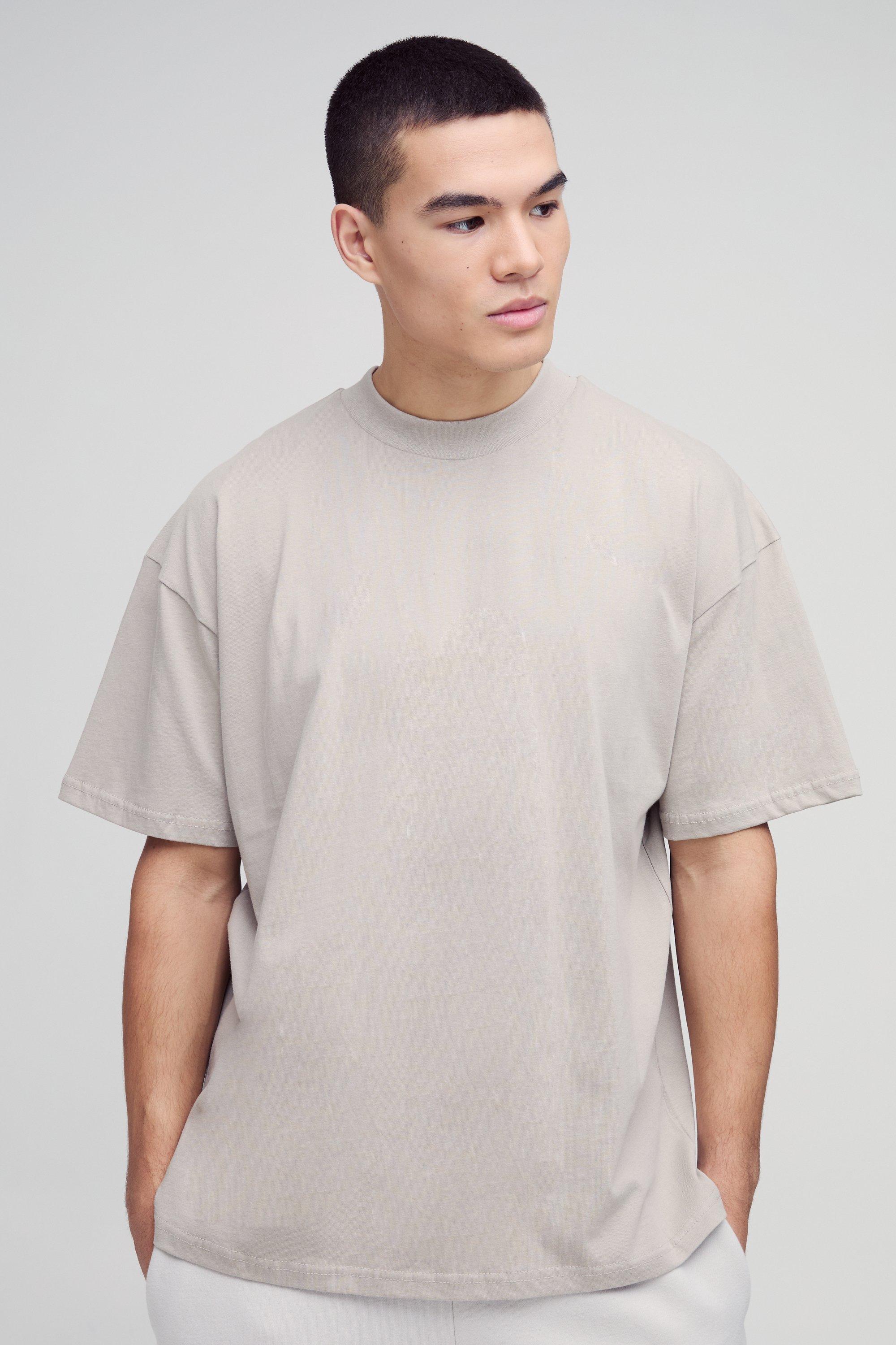 Mens White Oversized Extended Neck Heavyweight T-shirt, White