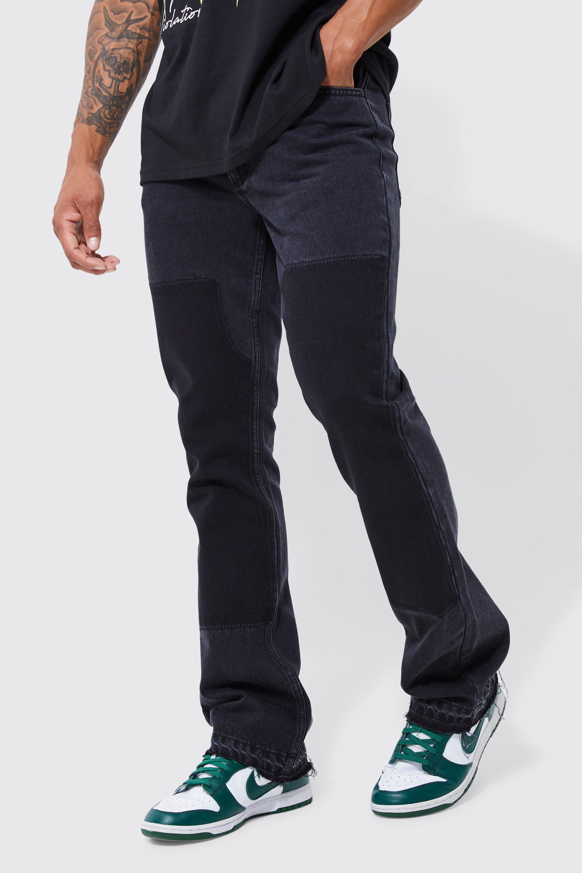 Image of Jeans a zampa Slim Fit in denim rigido con pannelli da lavoro, Nero
