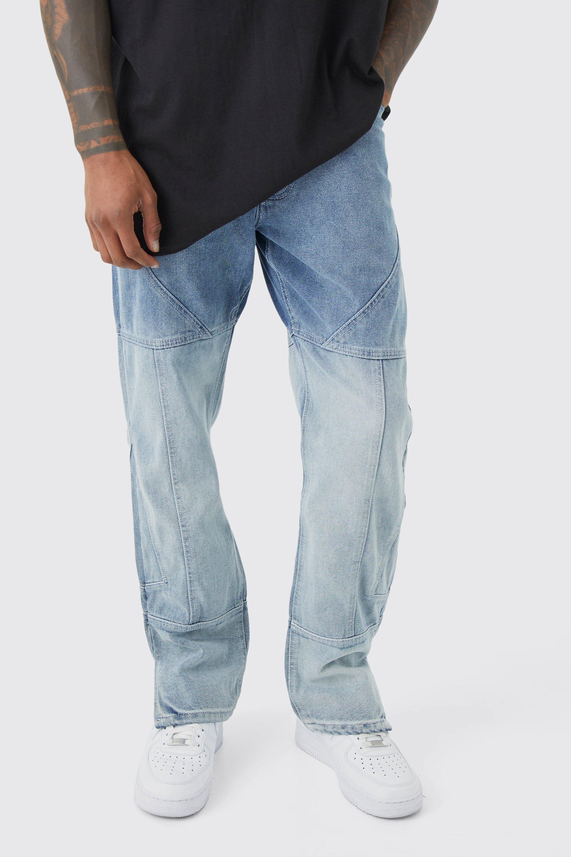 Mens Grey Straight Rigid Panelled Ombre Zip Hem Jeans, Grey