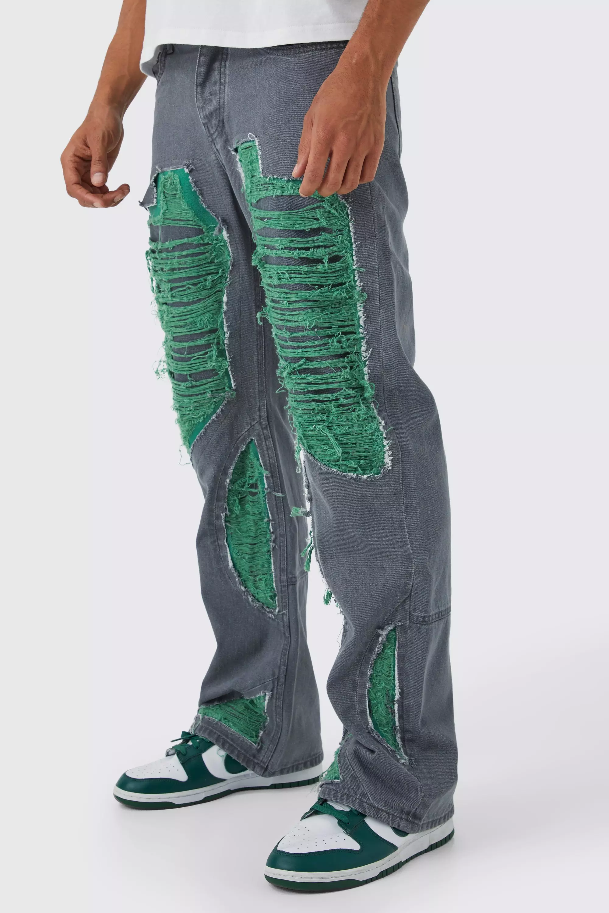 Patched Contrast Bootcut Sweatpants - Green