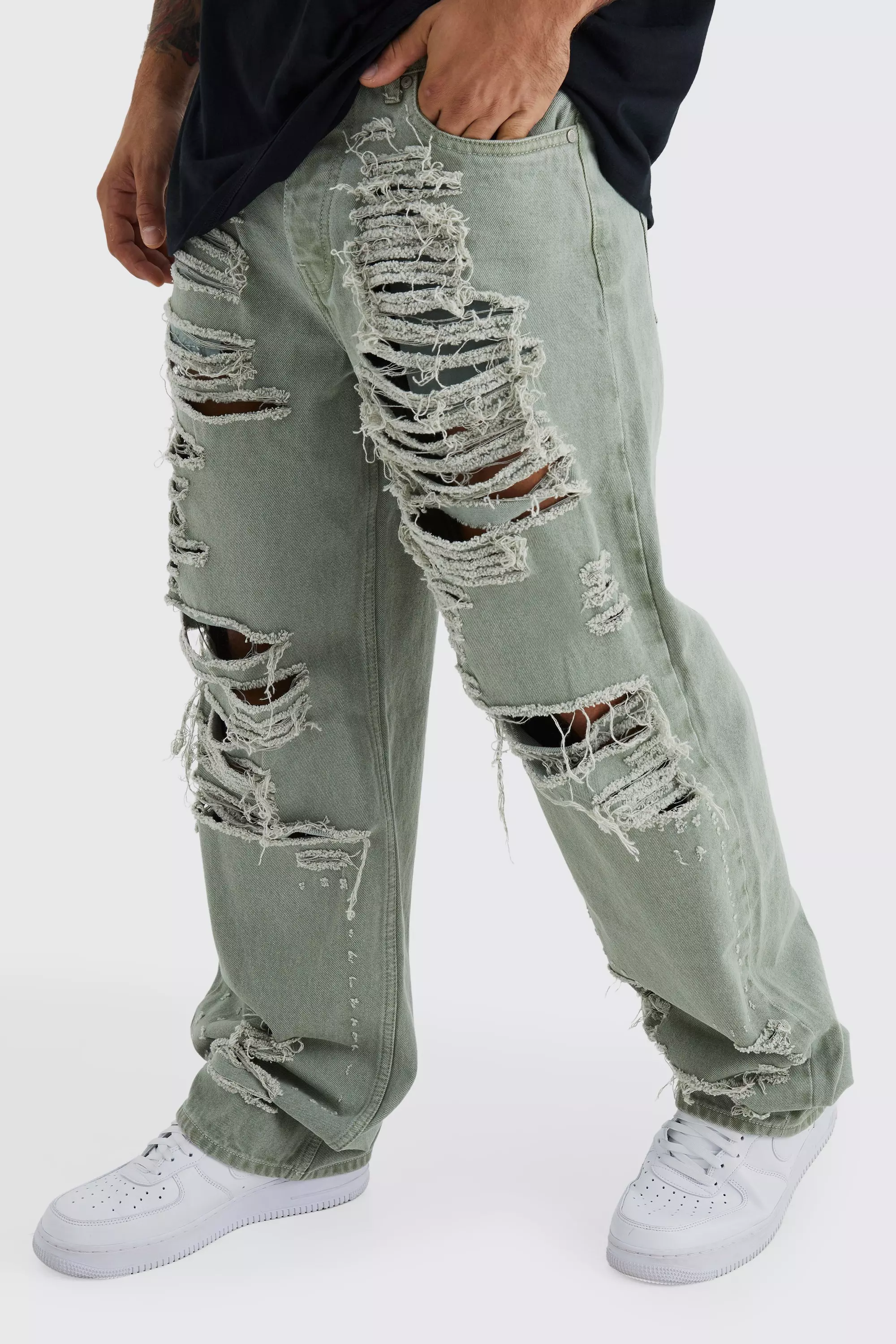 Green ripped clearance jeans