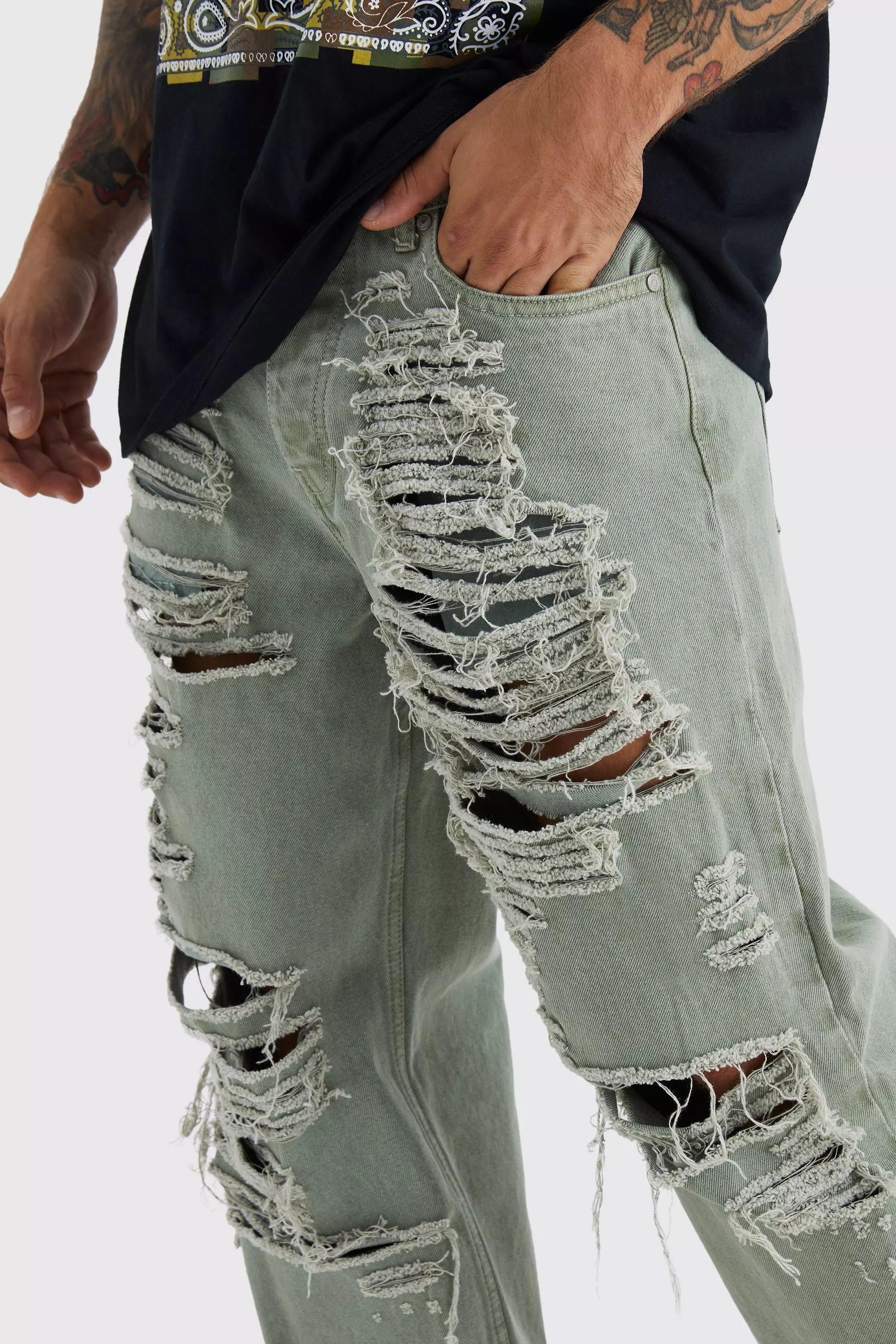 Green sale ripped jeans