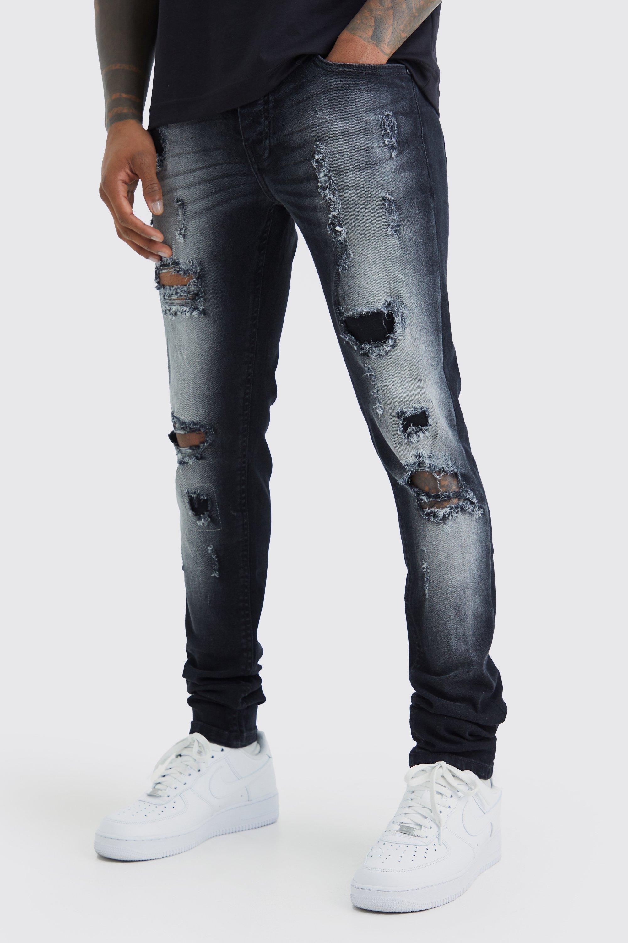 men's skinny stretch all over rip stacked jeans - black - 32r, black