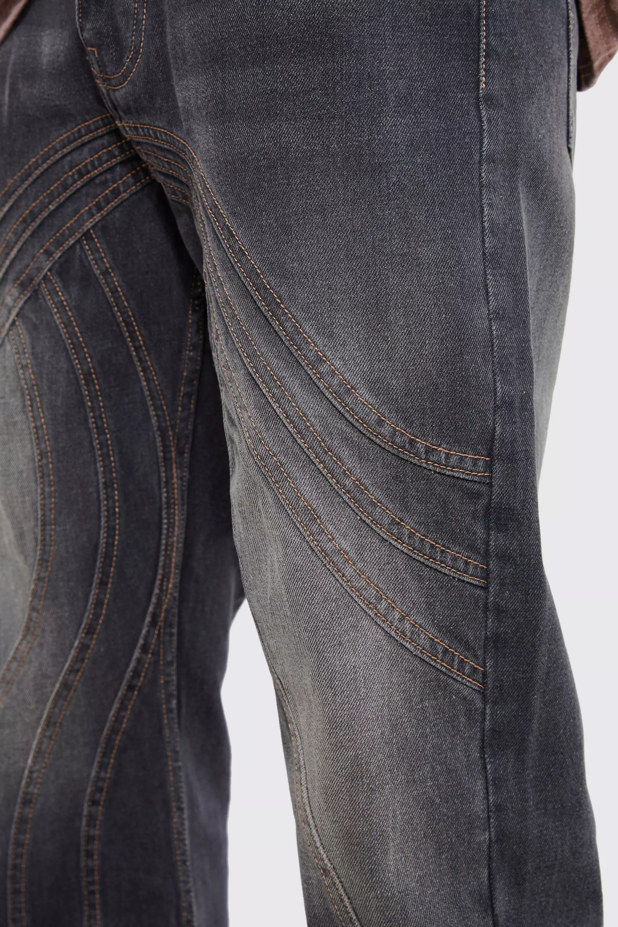 boohooMAN Relaxed Rigid Shine Monogram Jeans