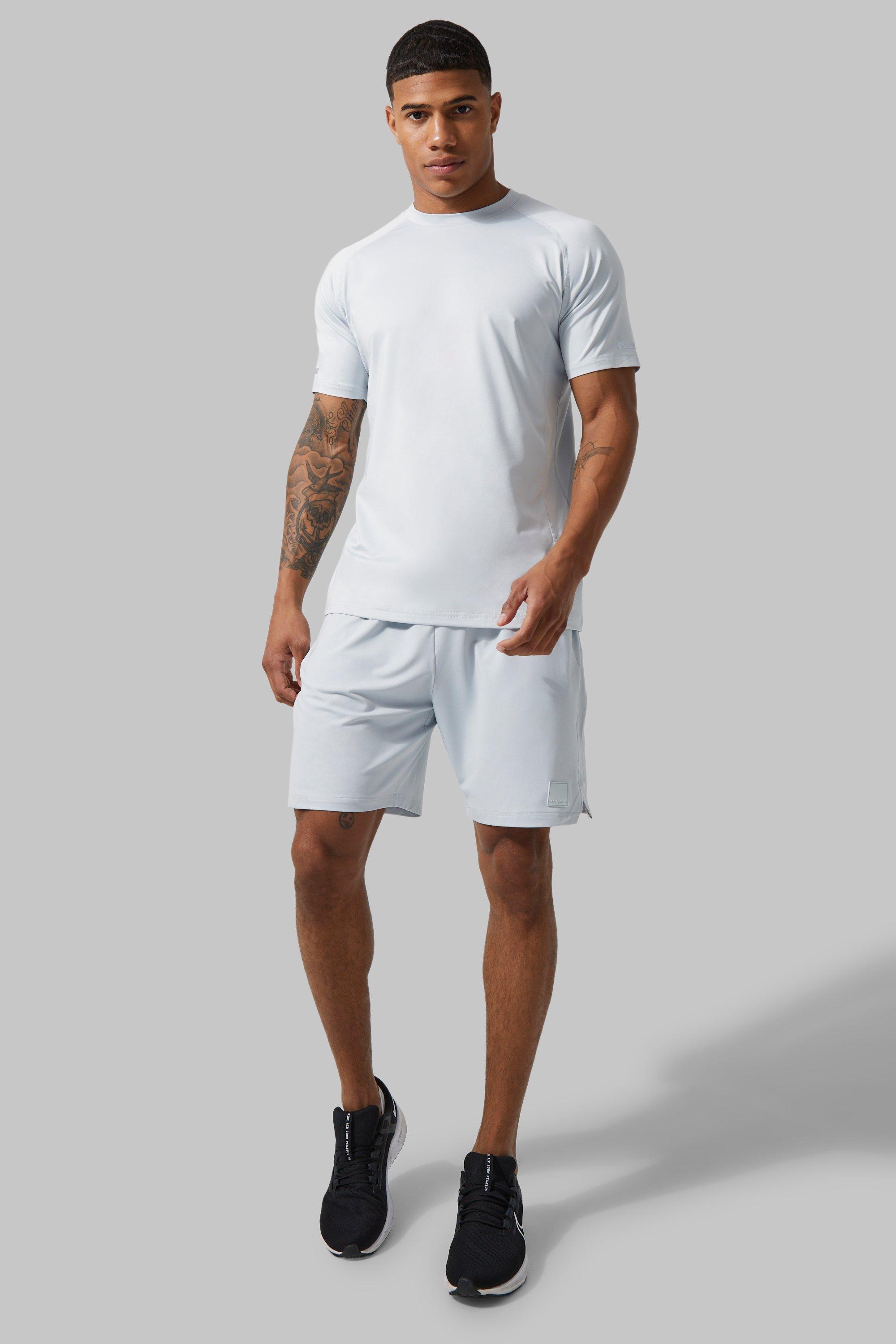 men's man active contrast t-shirt and short set - grey - l, grey