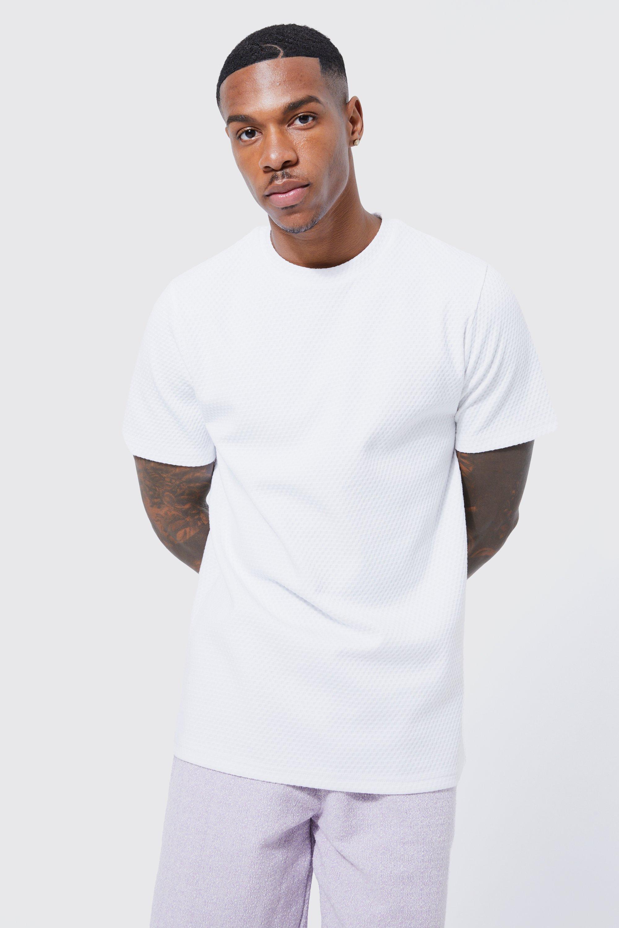 Mens White Slim Textured Jacquard T-shirt, White