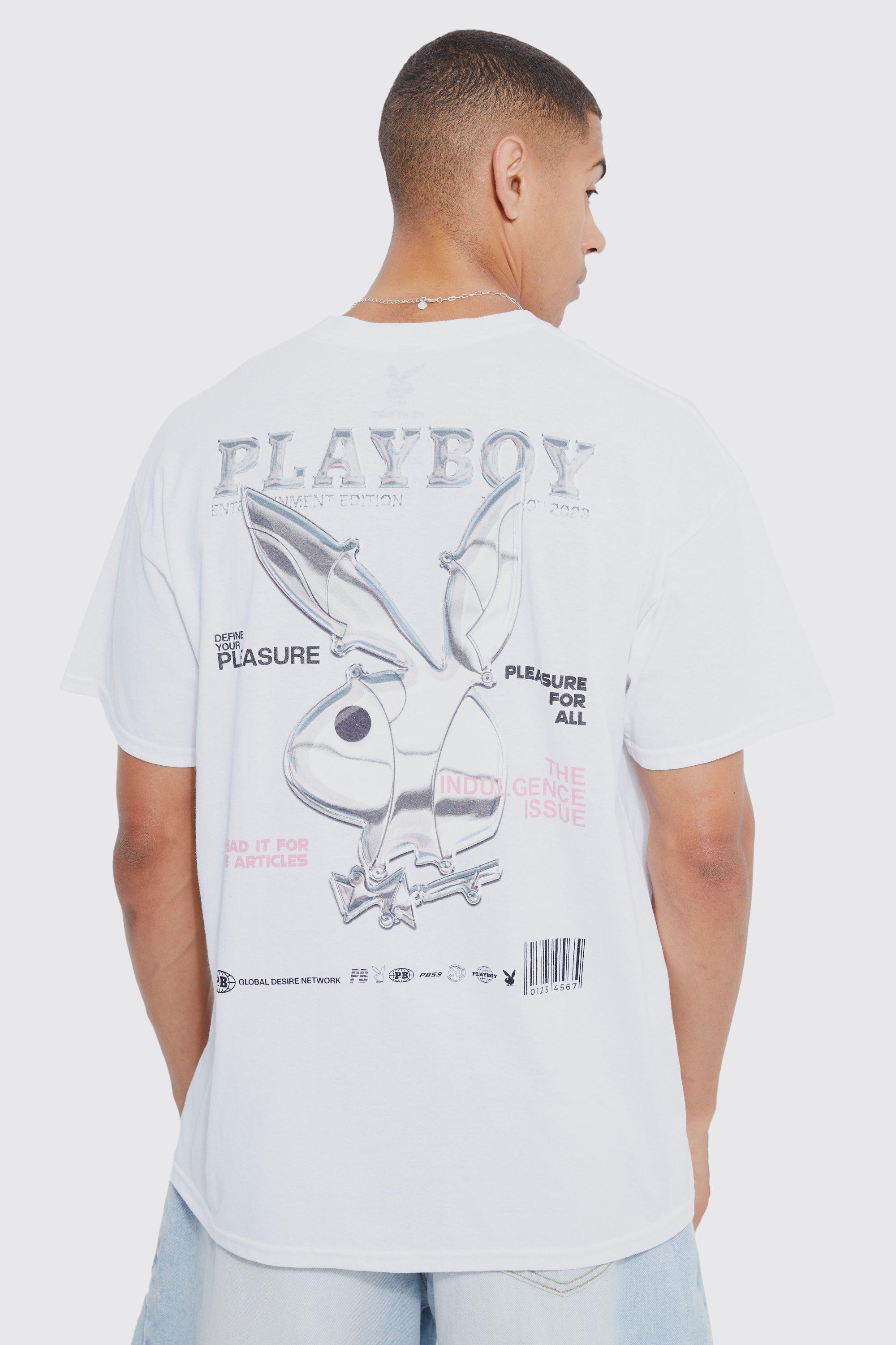 Mens White Oversized Playboy License T-shirt, White