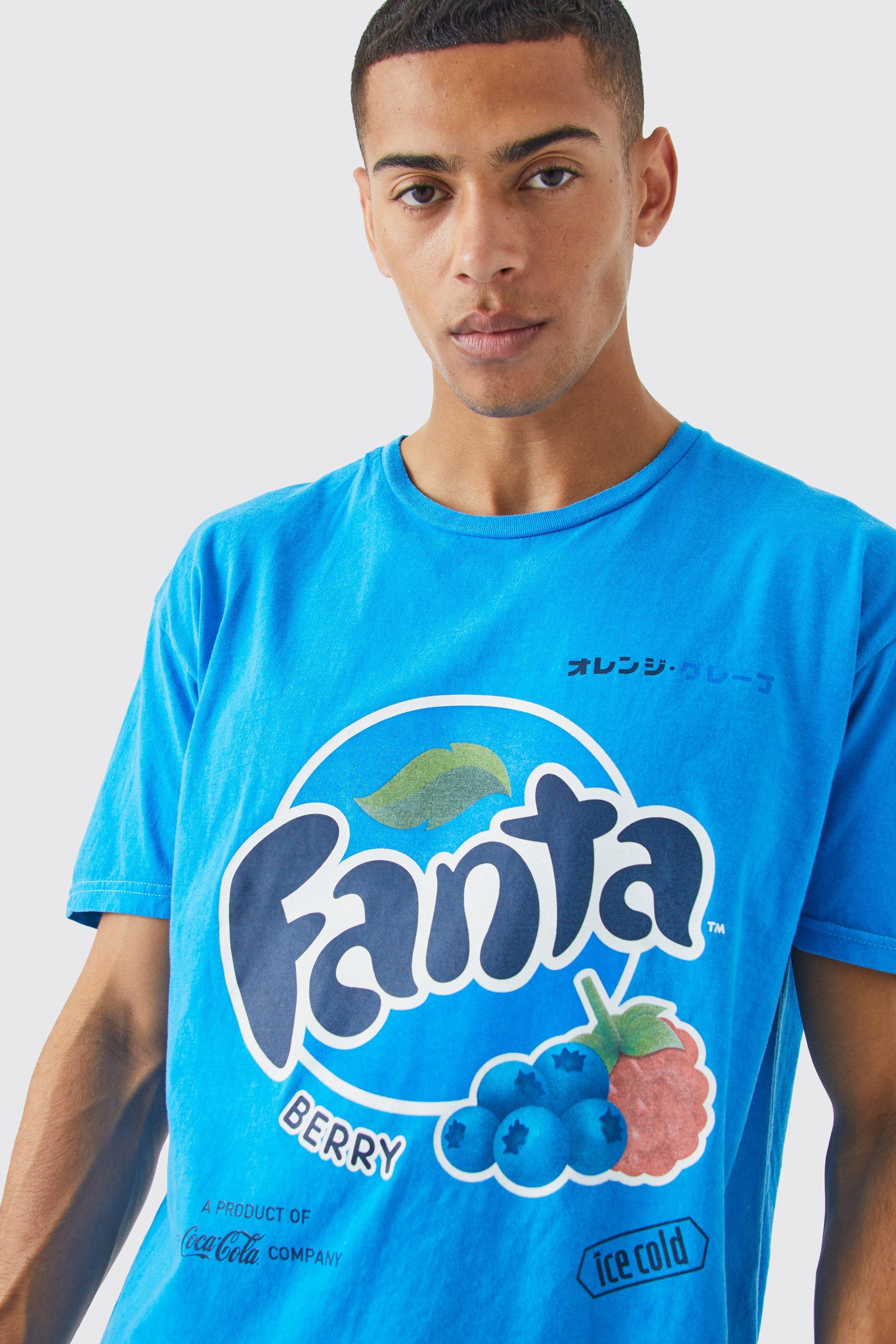 Mens Blue Oversized Fanta Washed License T-shirt, Blue