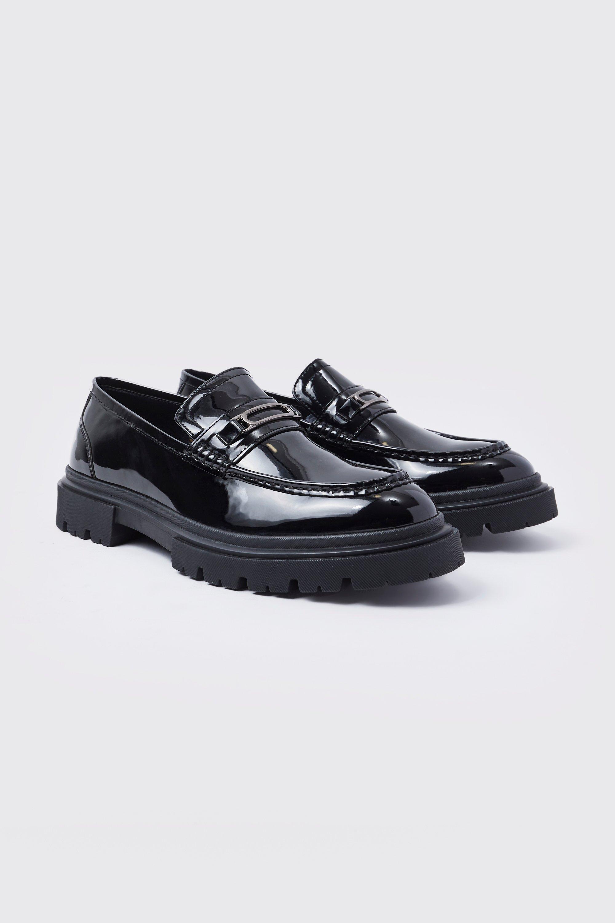 Mens Black Chunky Patent Loafer, Black