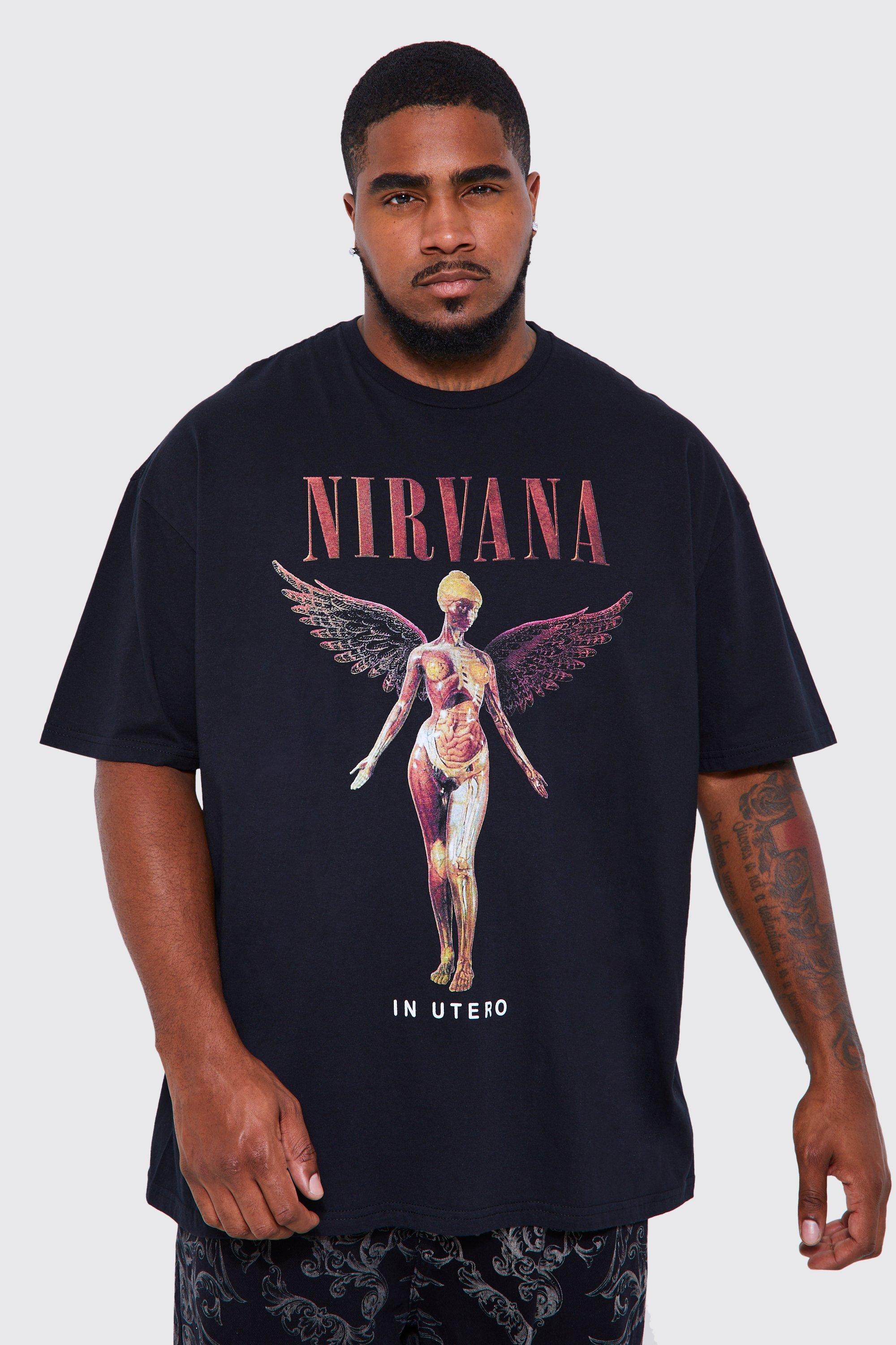 Mens Black Plus Size Nirvana License T-shirt, Black