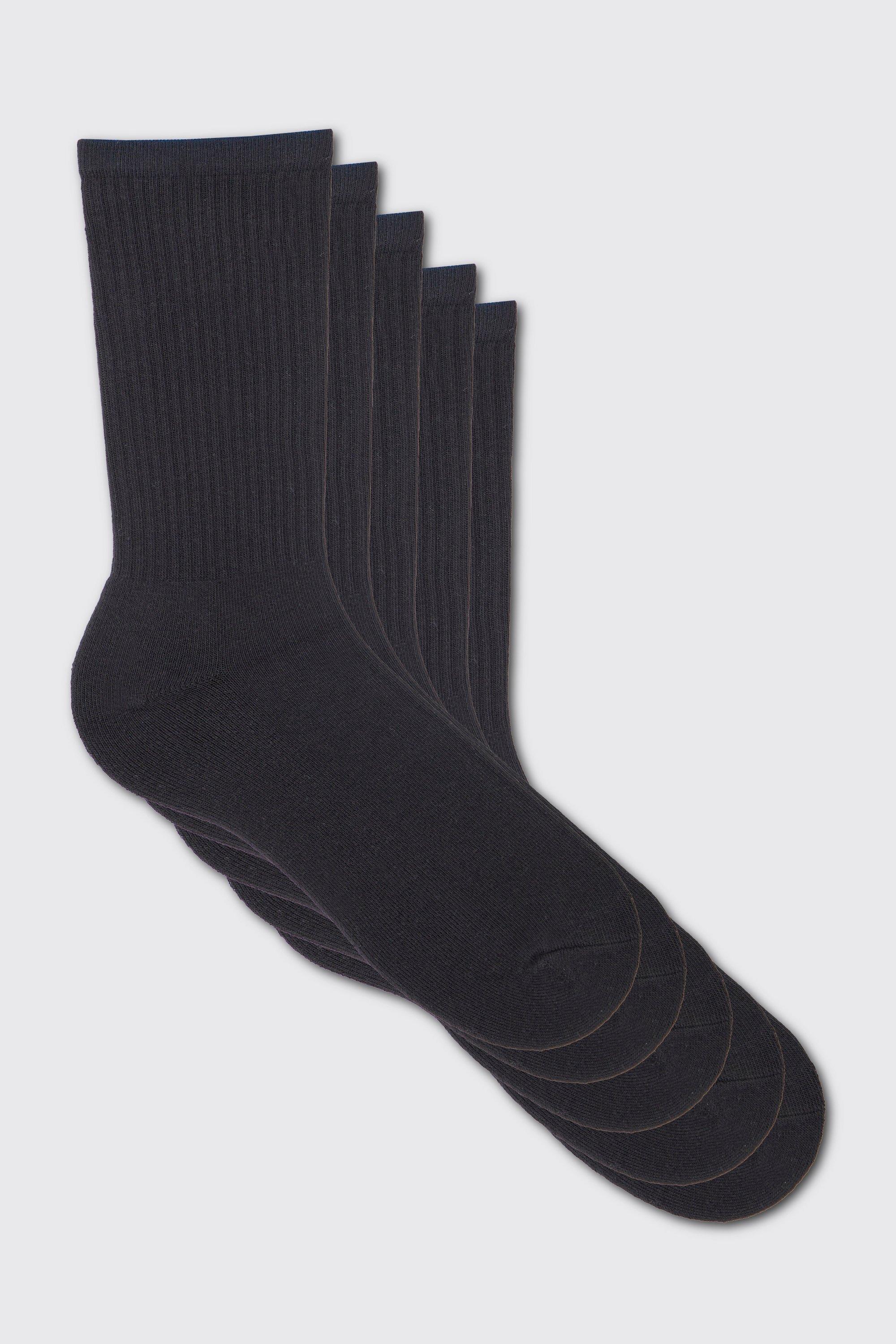 Mens Black 5 Plain Sports Socks, Black