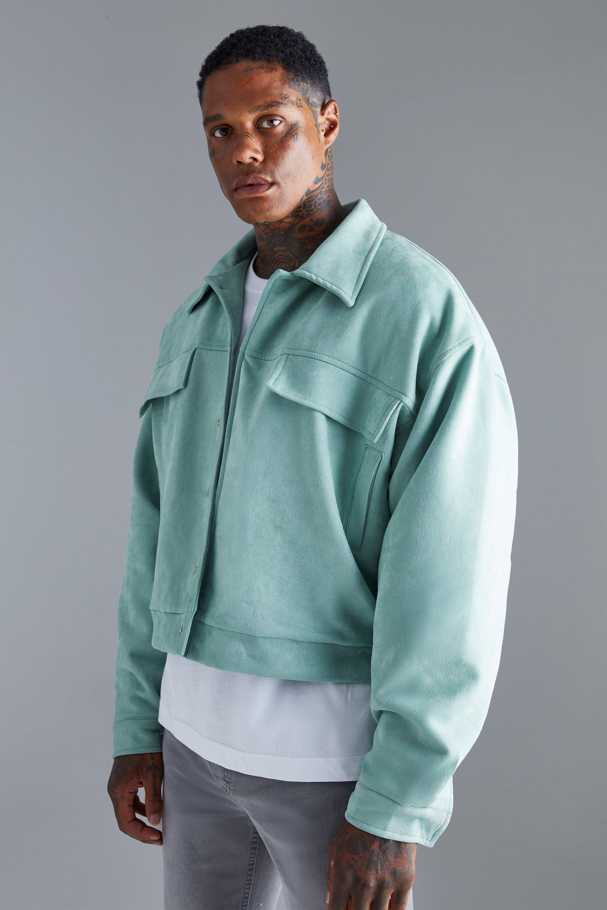 veste harrington ample en faux daim homme - vert - s, vert