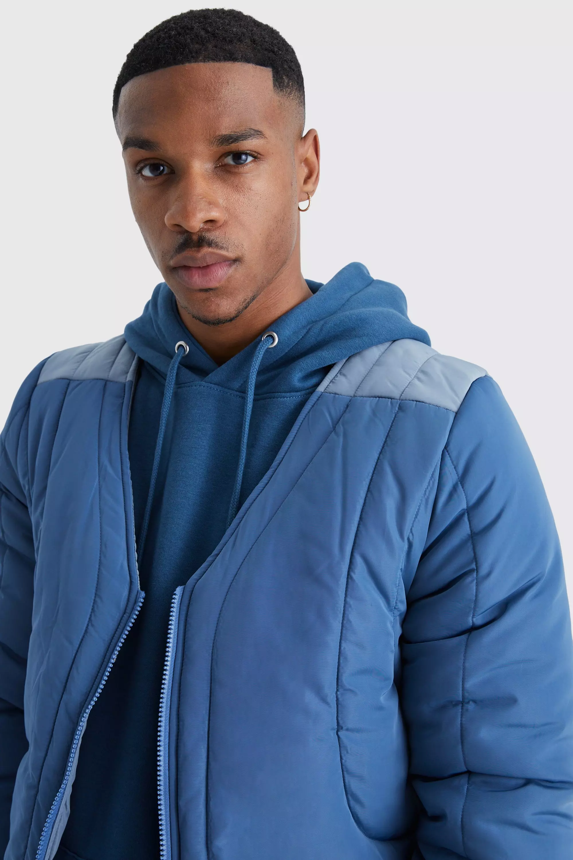 Boxy Curved Quilted Puffer | boohooMAN UK