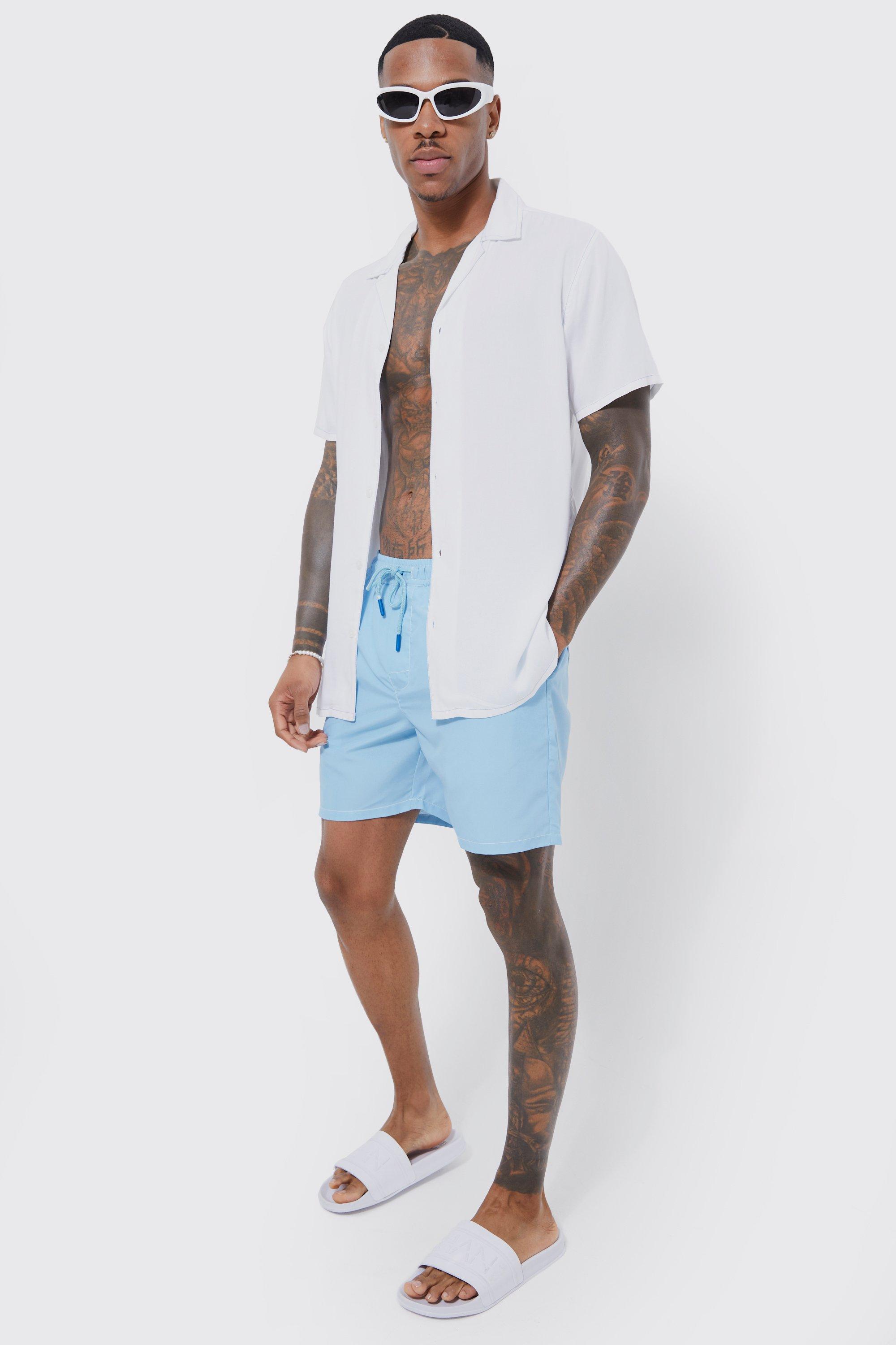 Mens Multi Short Sleeve Contrast Stitch Revere Shirt & Swim Short Set, Multi
