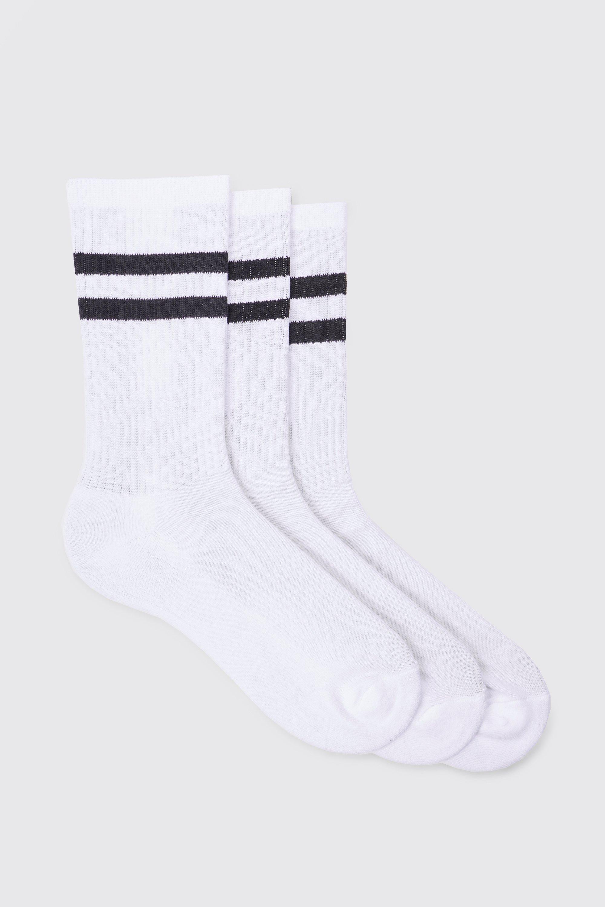 Mens White 3 Pack Sport Stripe Socks, White