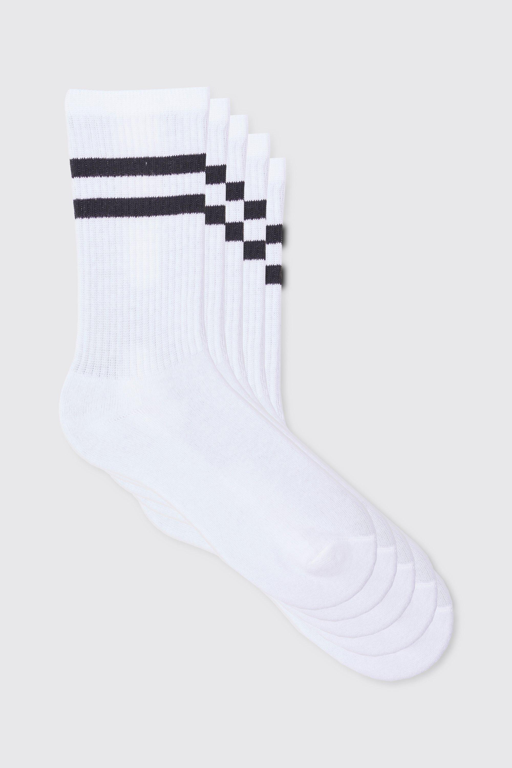 Mens White 5 Pack Sport Stripe Socks, White