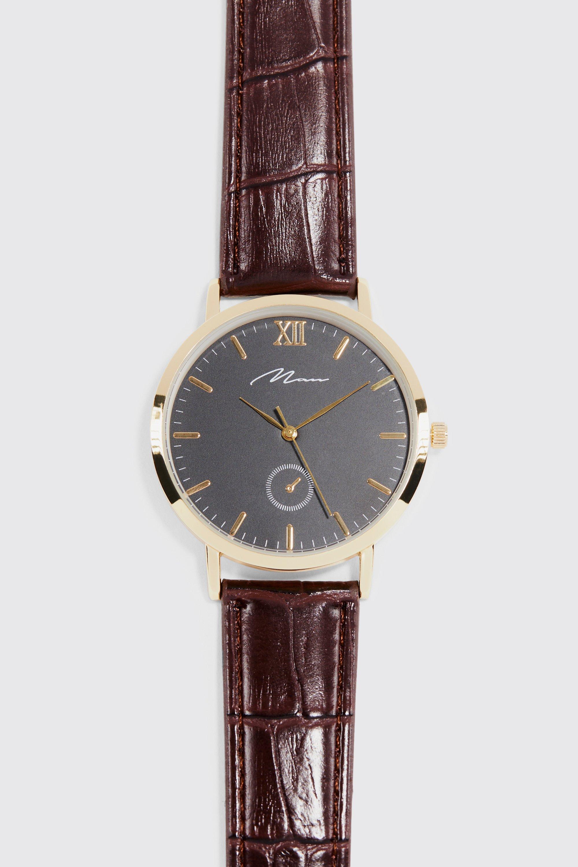 men's man signature faux leather strap watch - brown - one size, brown