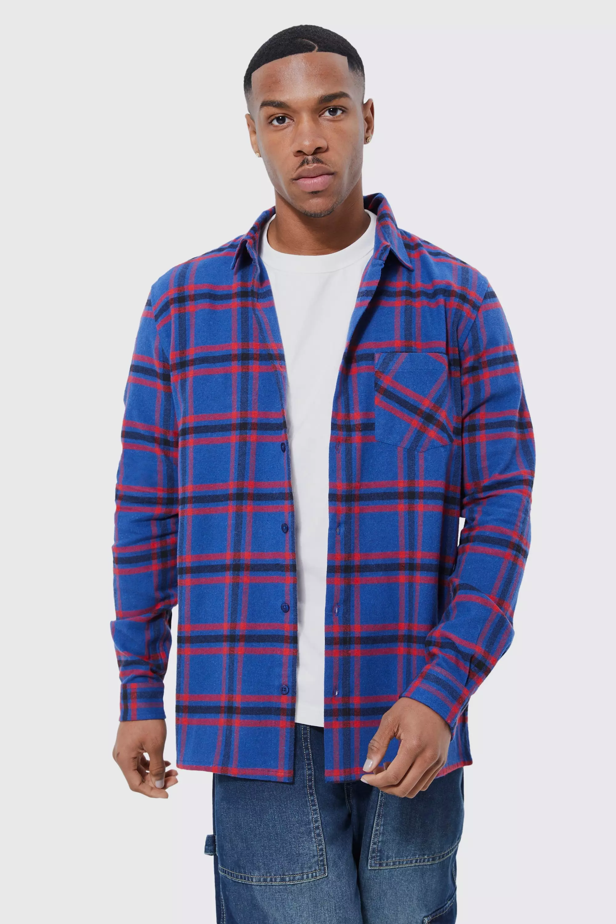 blue & red flannel check shirt