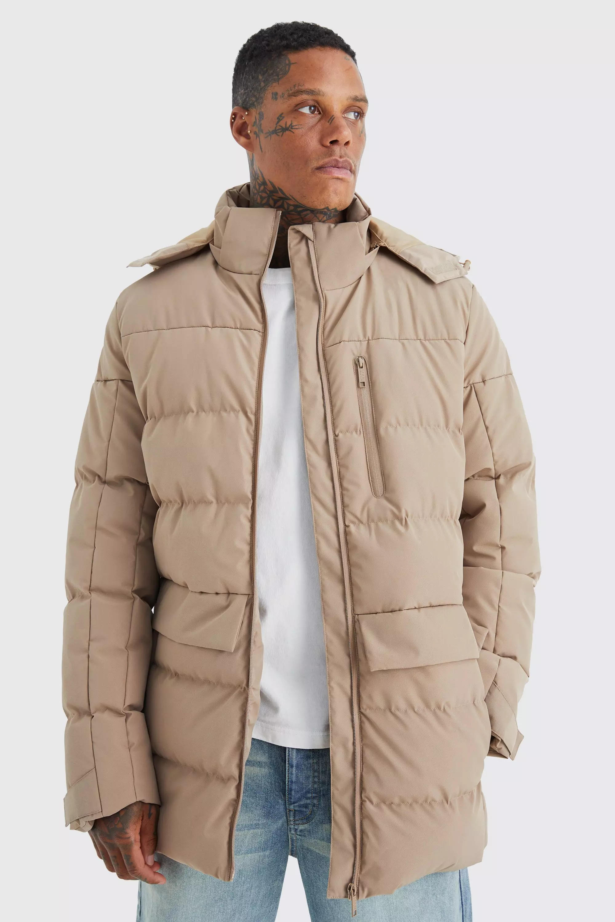 Quilted Hooded Longline Padded Jacket