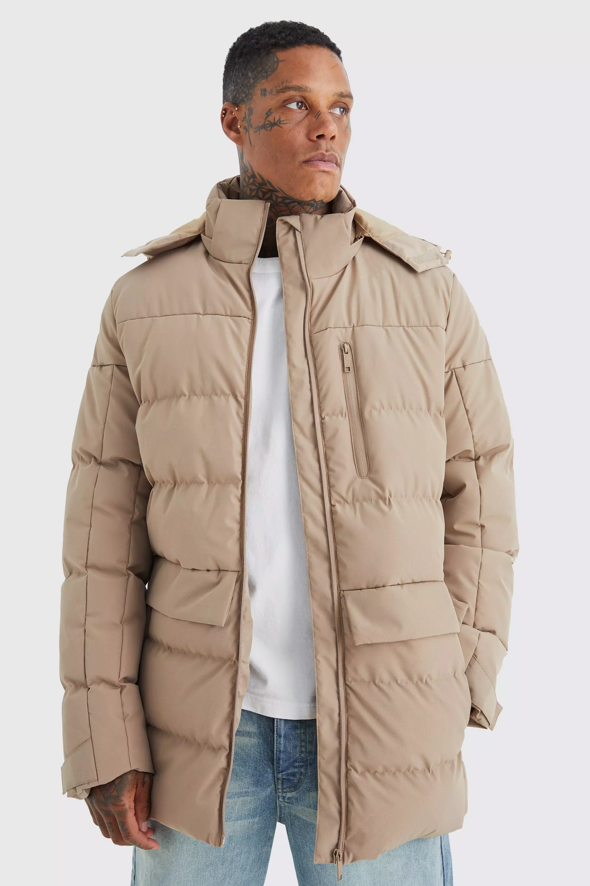 Longline Quilted Puffer With Hood