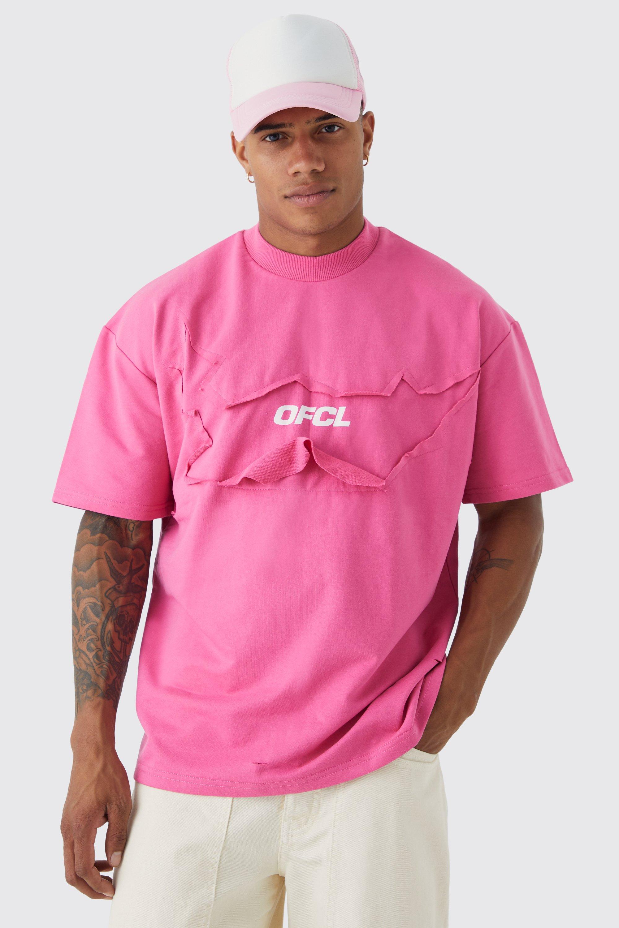 men's oversized heavyweight washed distressed t-shirt - pink - s, pink