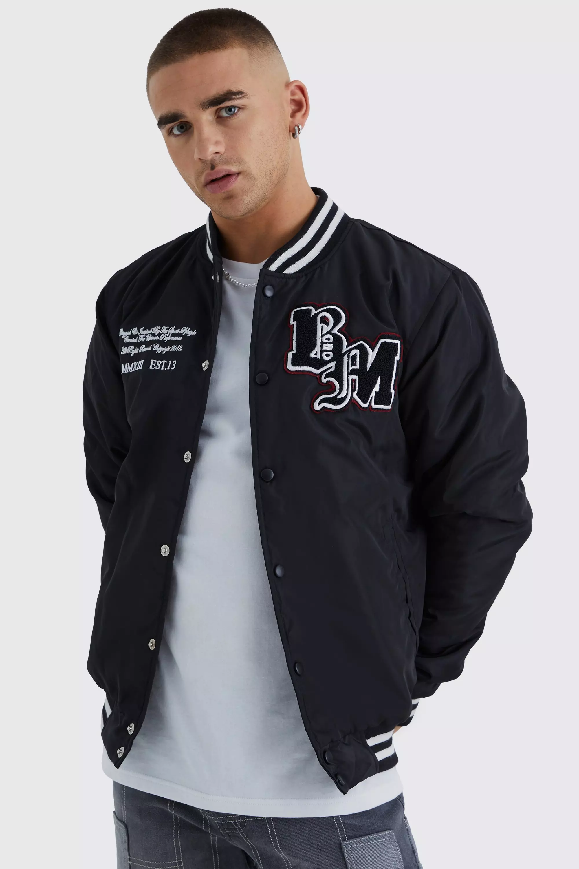 NBA All Over Badge Black Varsity Jacket