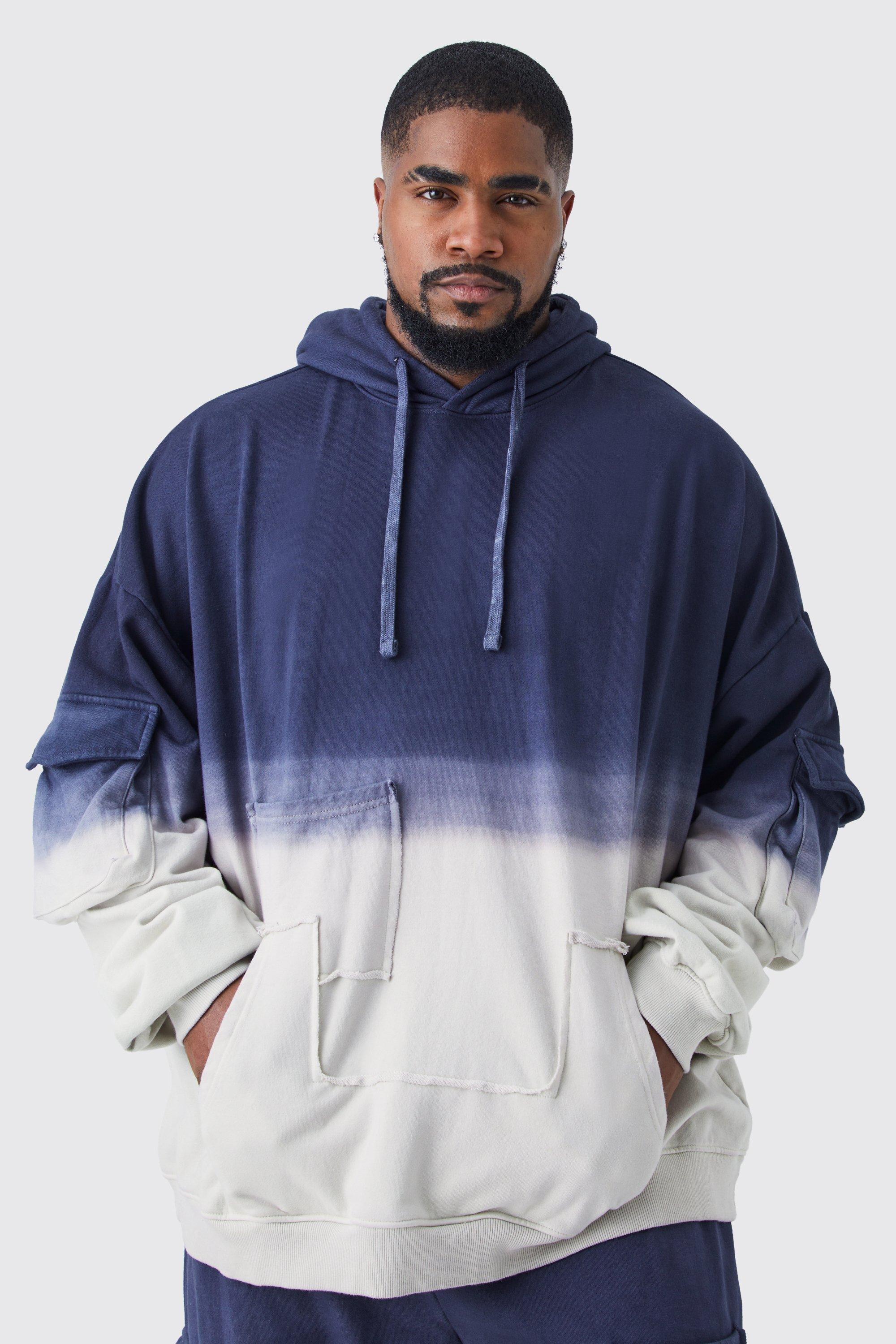 Mens Ink Plus Oversized Heavyweight Ombre Cargo Hoodie