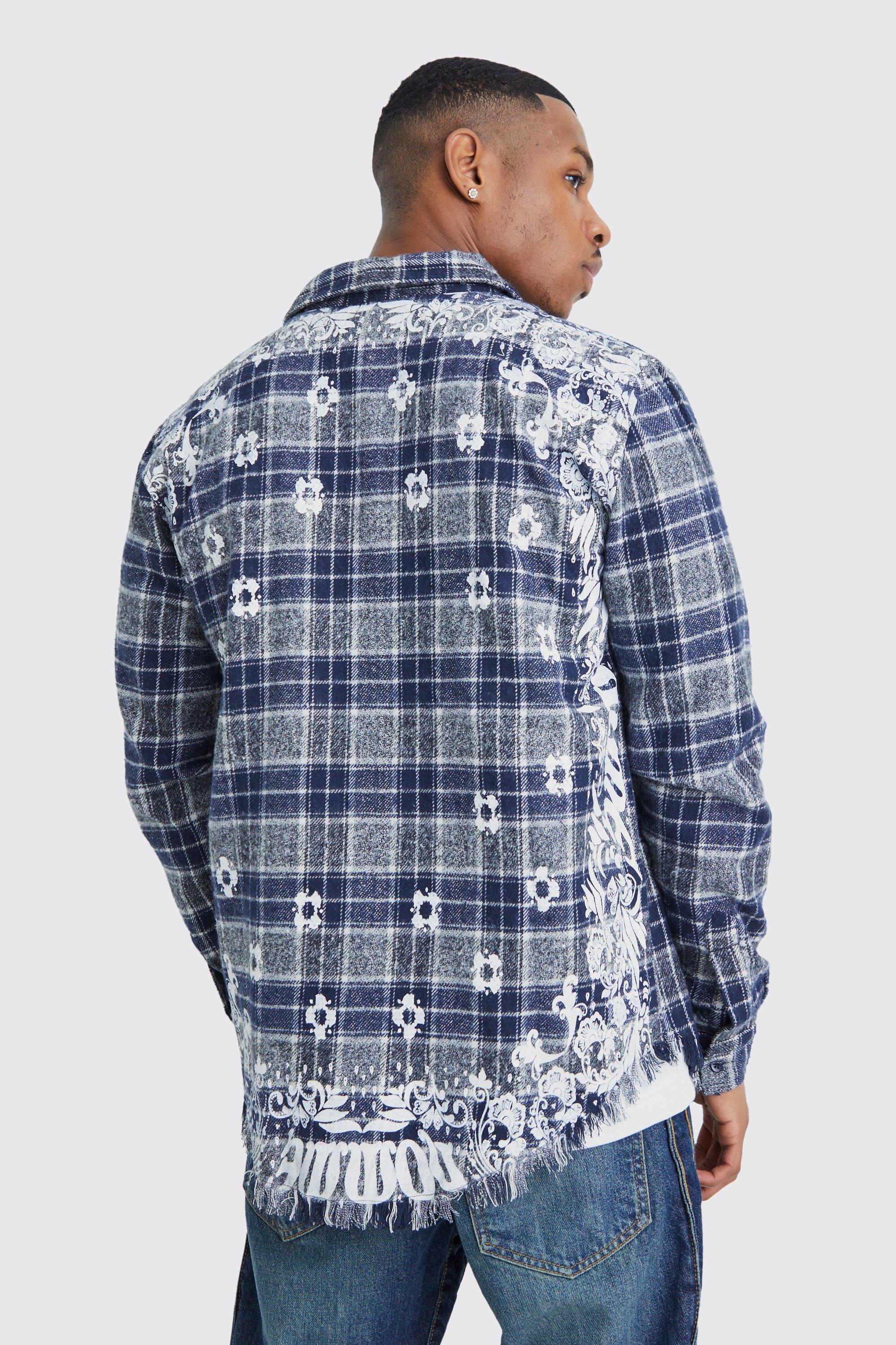 Mens Blue All Over Large Scale Bandana Check Shirt, Blue