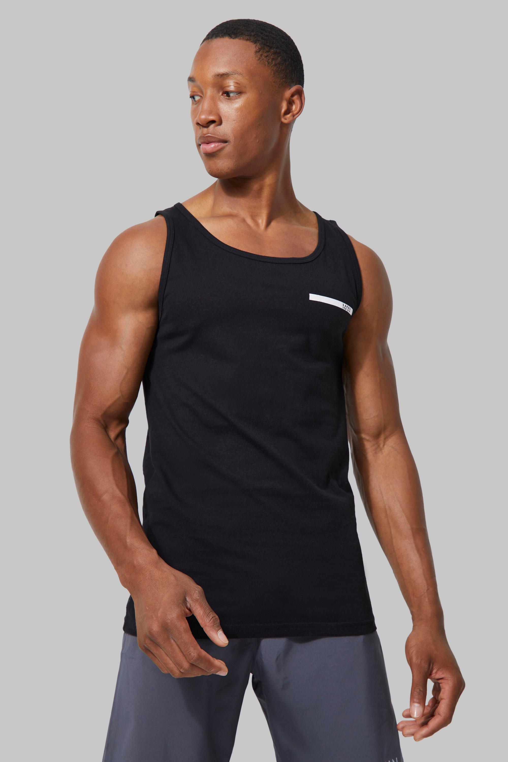 Mens Black Man Active Gym Training Vest, Black