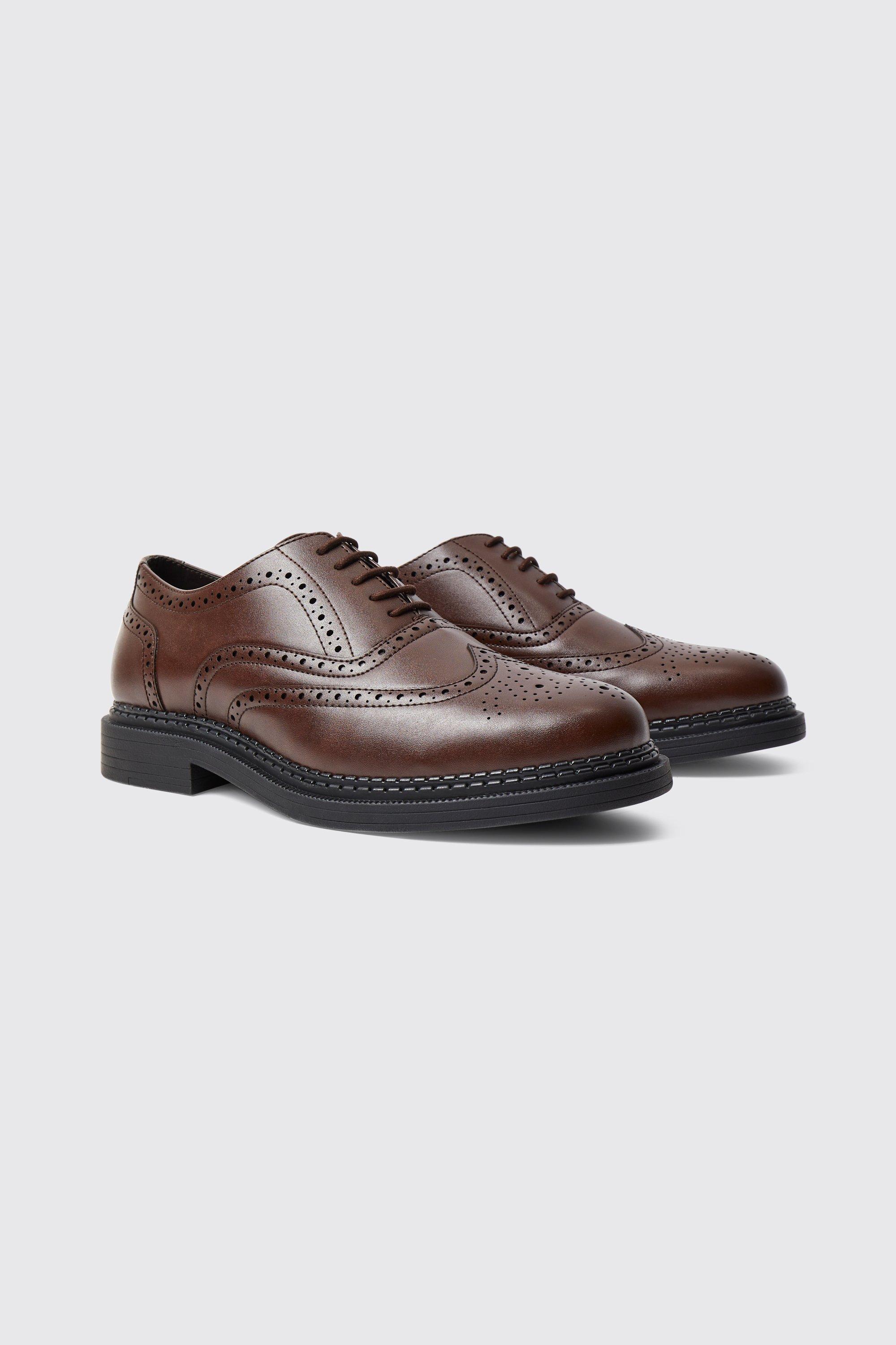 men's classic faux leather brogue - brown - 7, brown