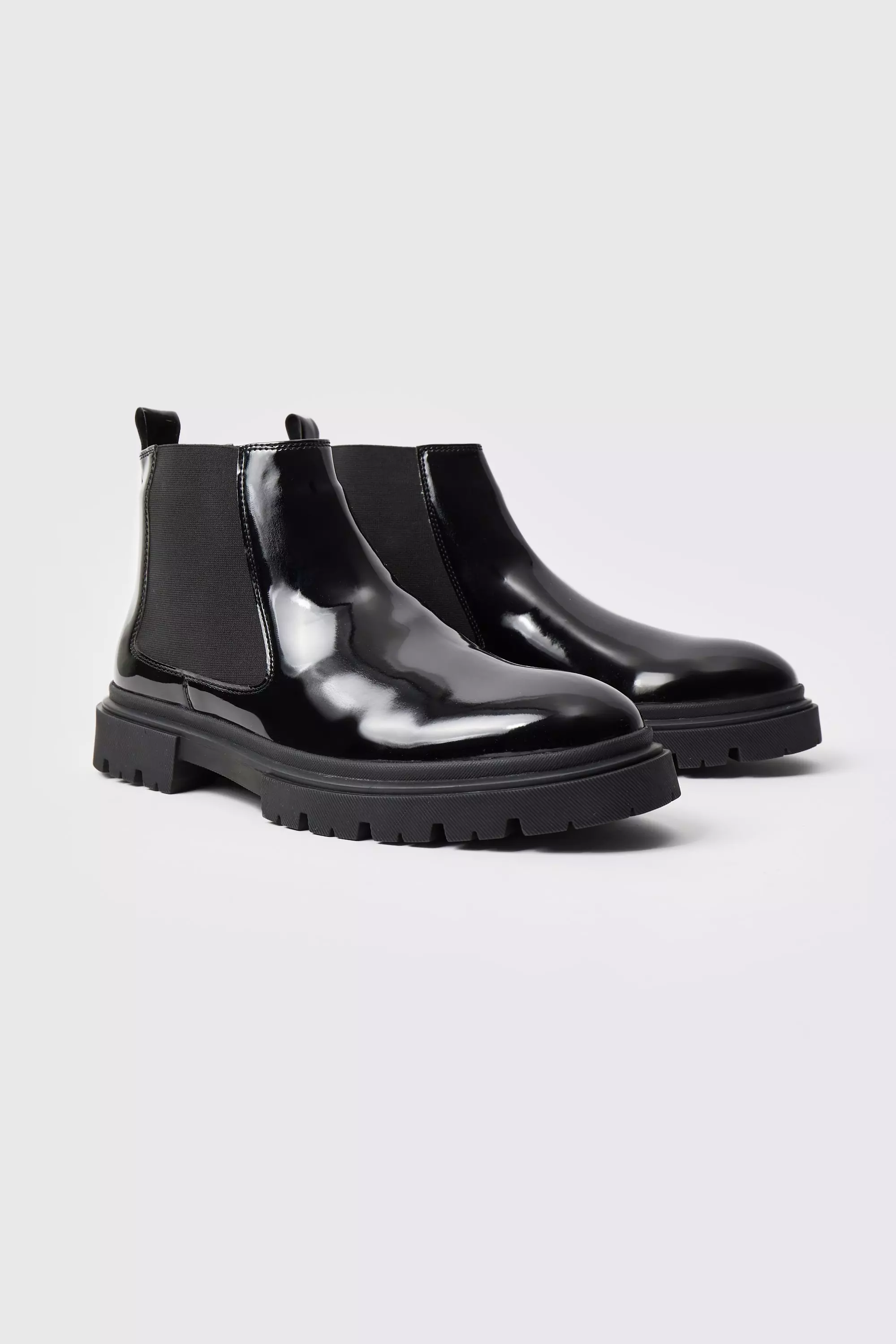 Patent chunky clearance chelsea boots