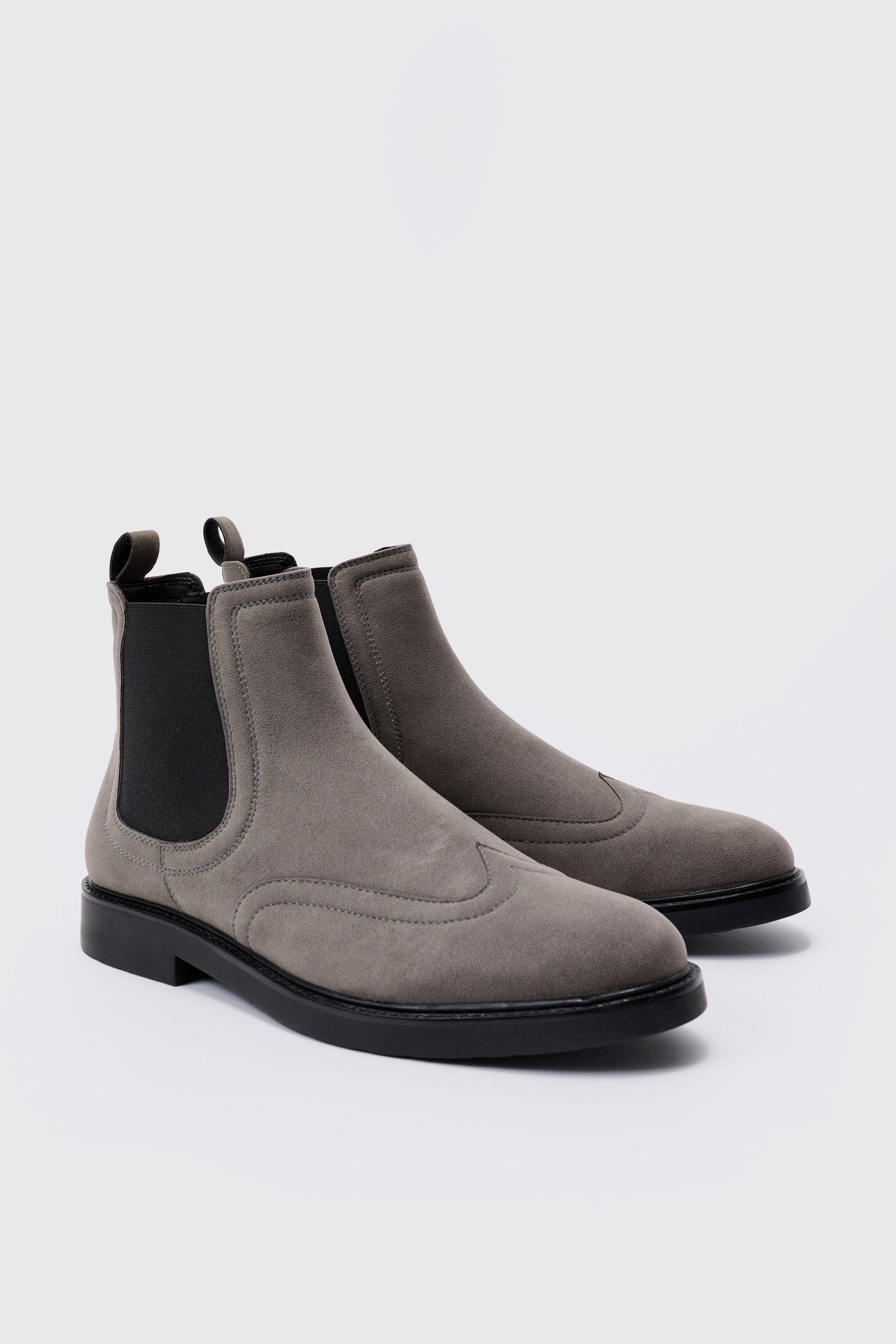 Mens Grey Faux Suede Chelsea Boots, Grey