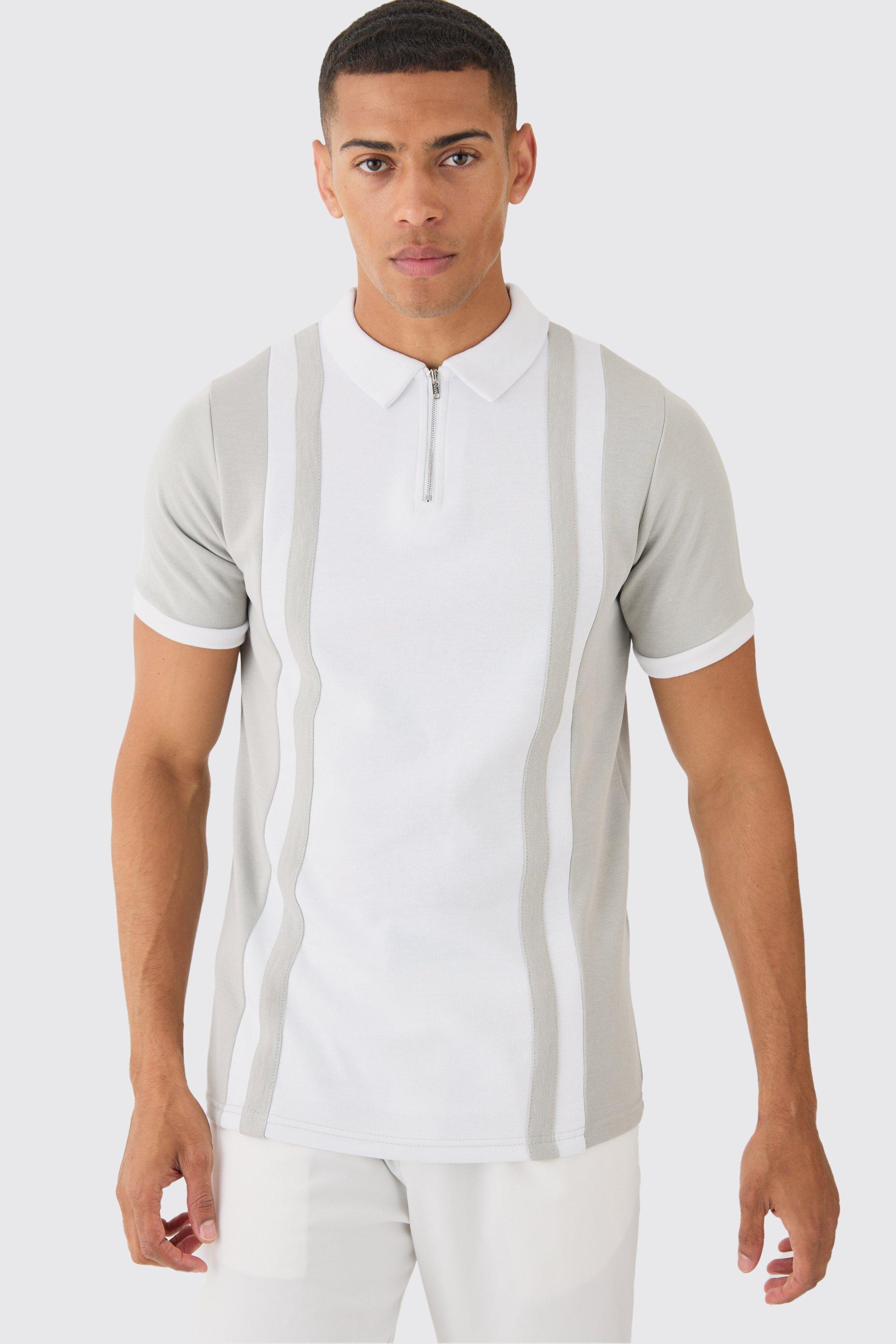Image of Polo Slim Fit con pannelli e zip sul colletto, Bianco