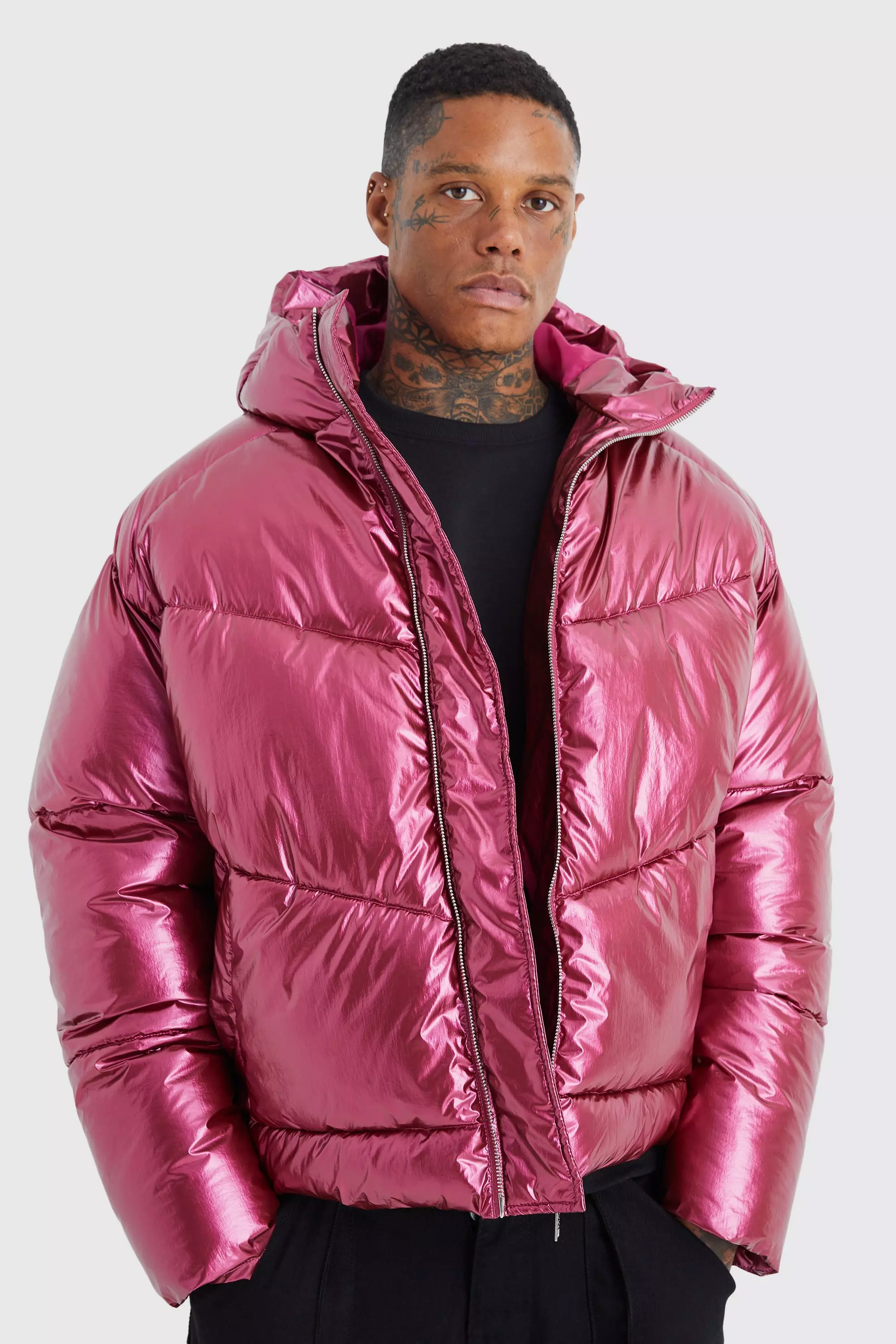 Shiny pink hot sale puffer jacket