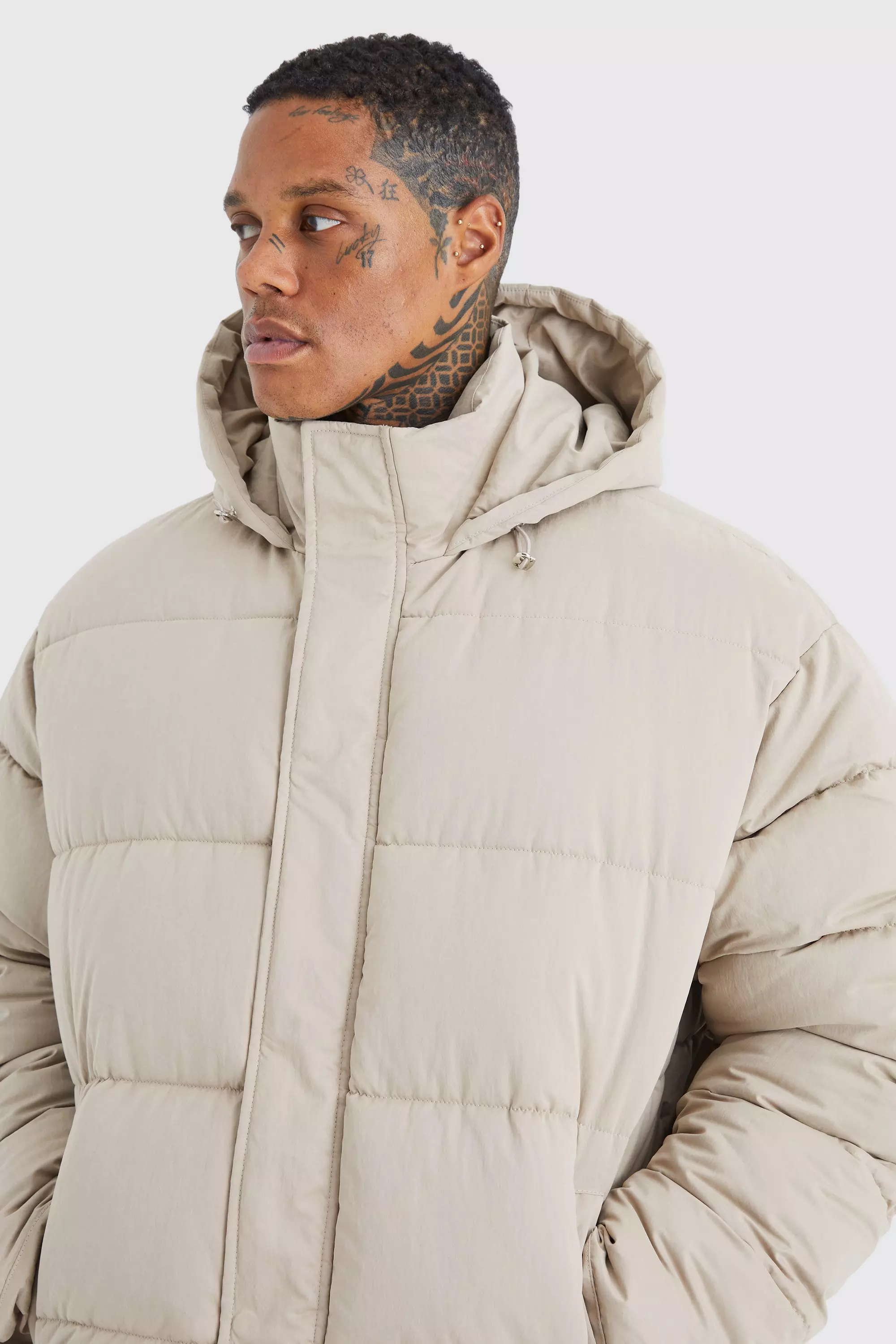 Boxy Crinkle Nylon Puffer | boohooMAN USA