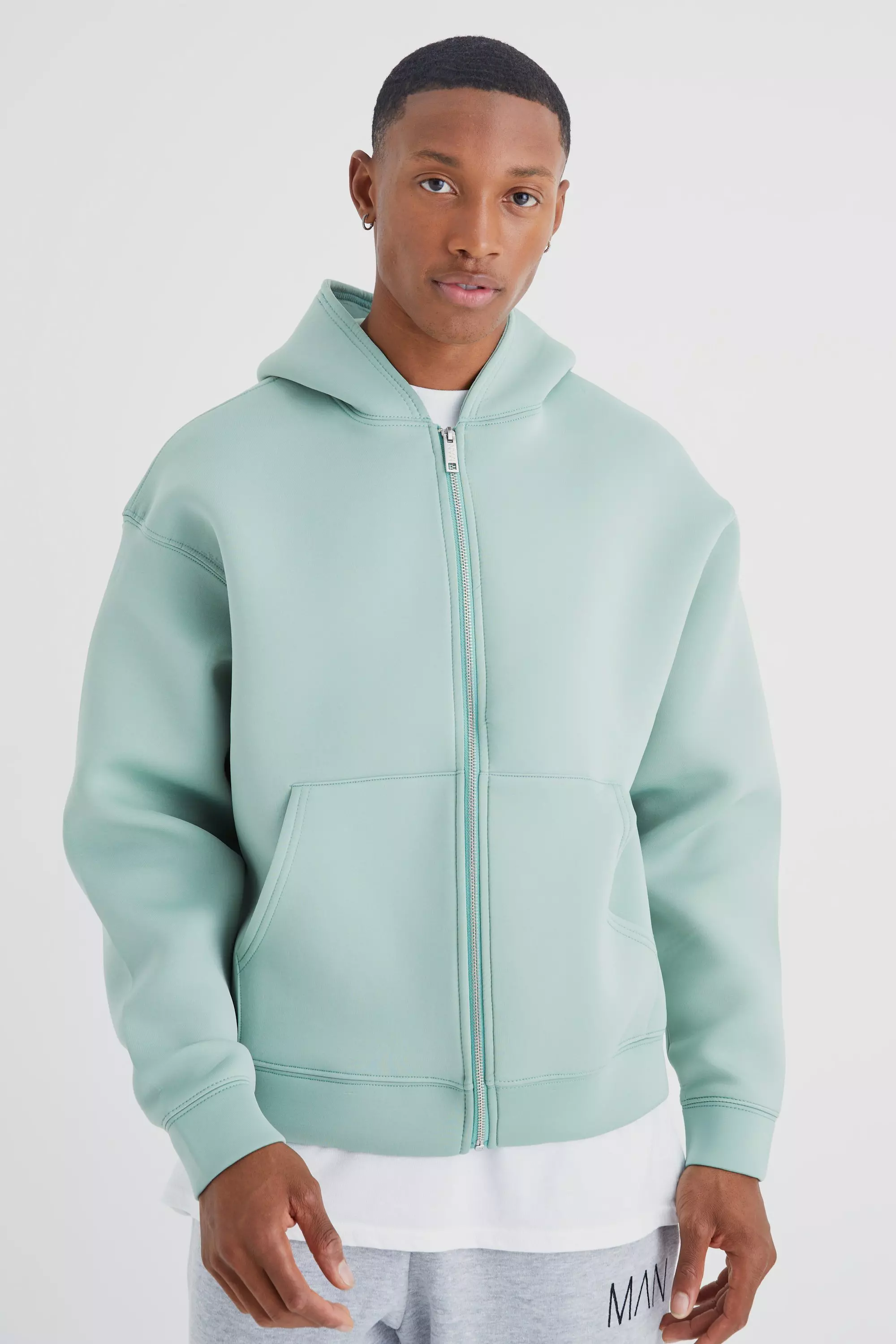 Oversized Boxy Zip Through Scuba Hoodie