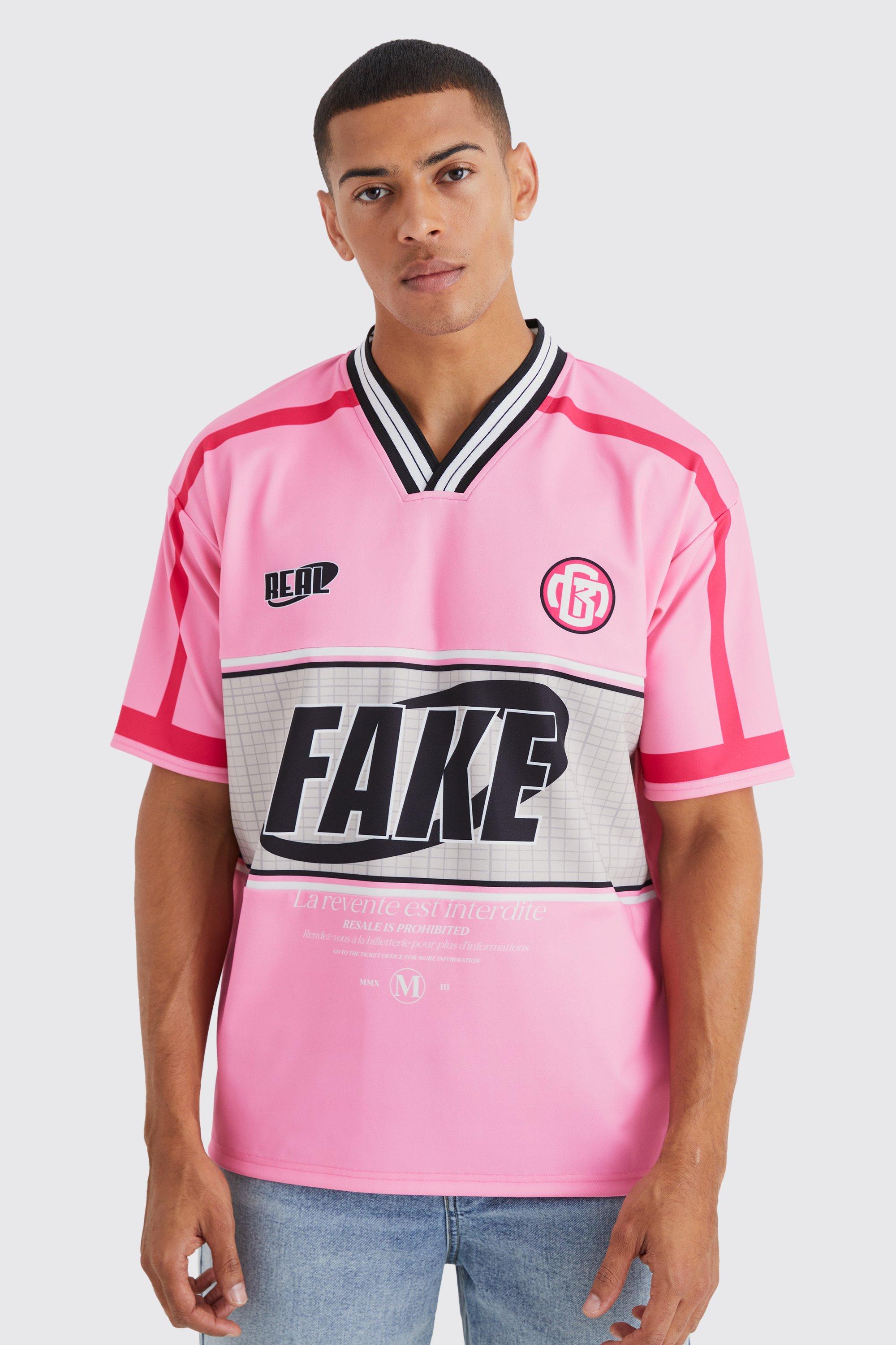 Mens Pink Oversized Poly Football Tee