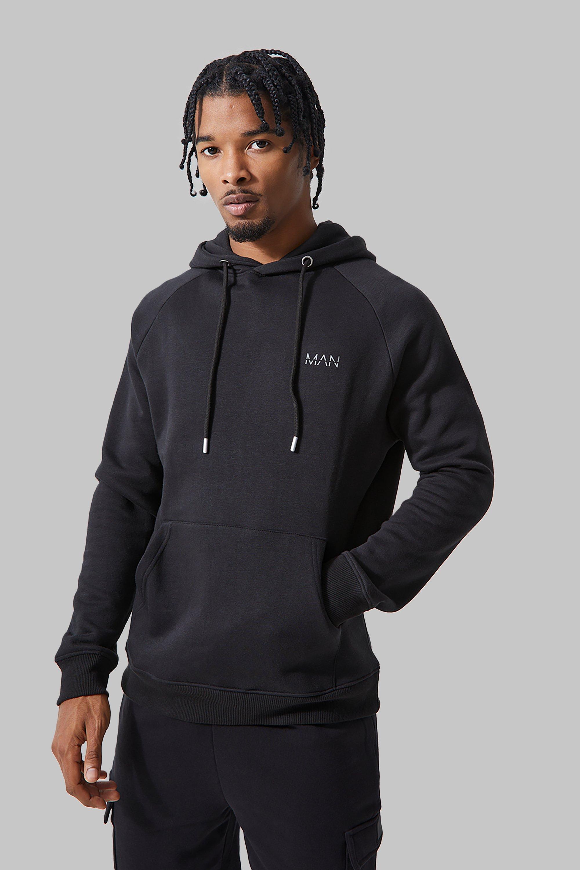 Mens Black Man Active Gym Basic Hoodie, Black