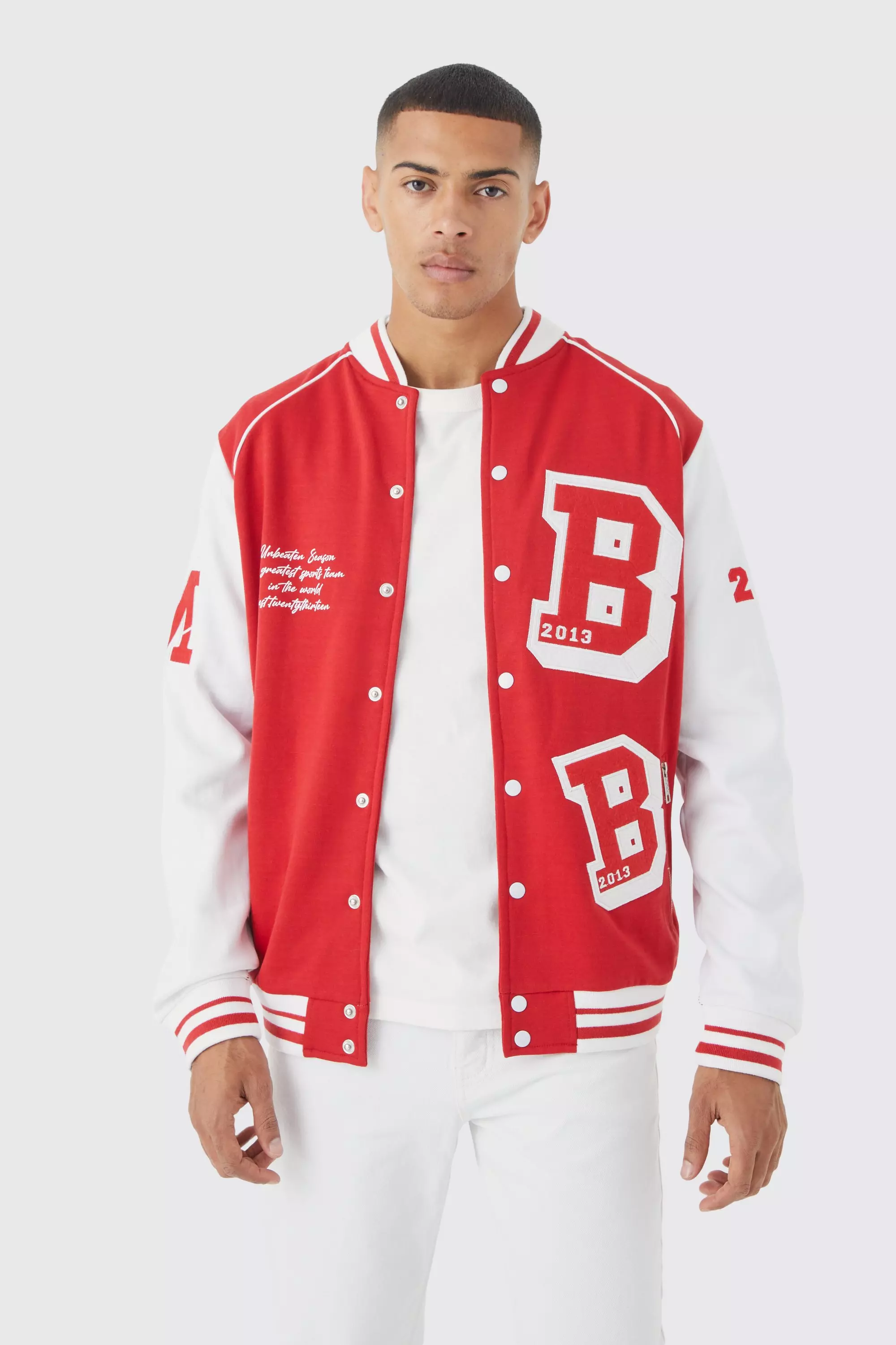 Red varsity bomber online jacket