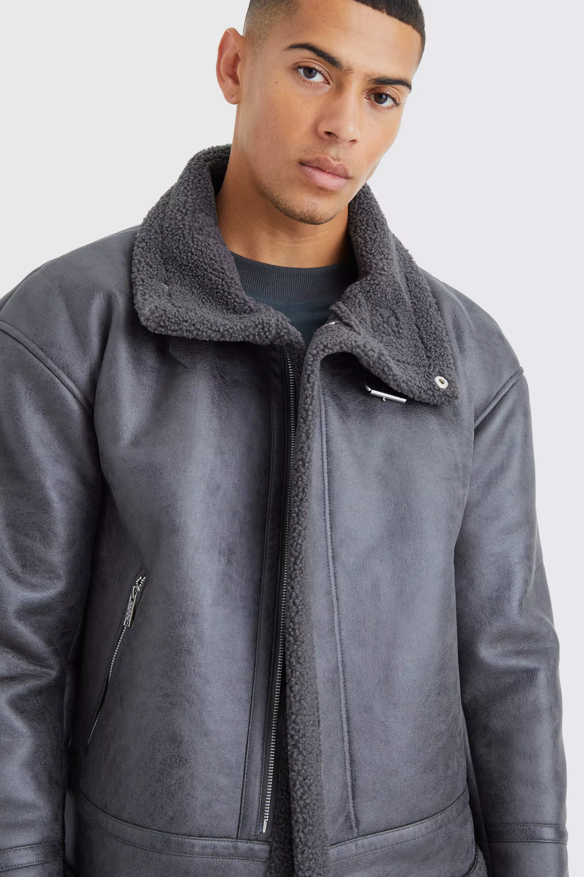 Mens grey aviator on sale jacket