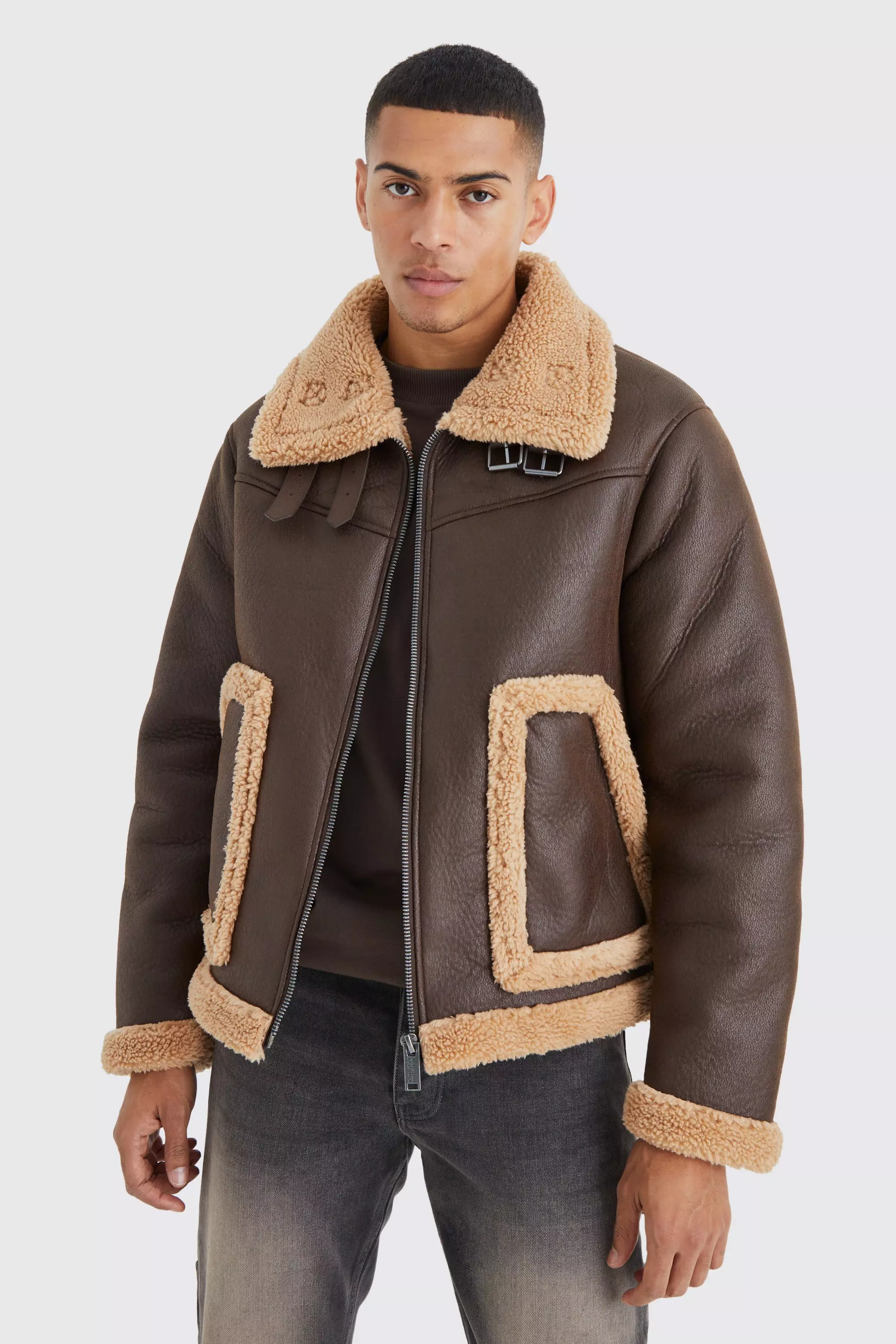 Pu deals aviator jacket