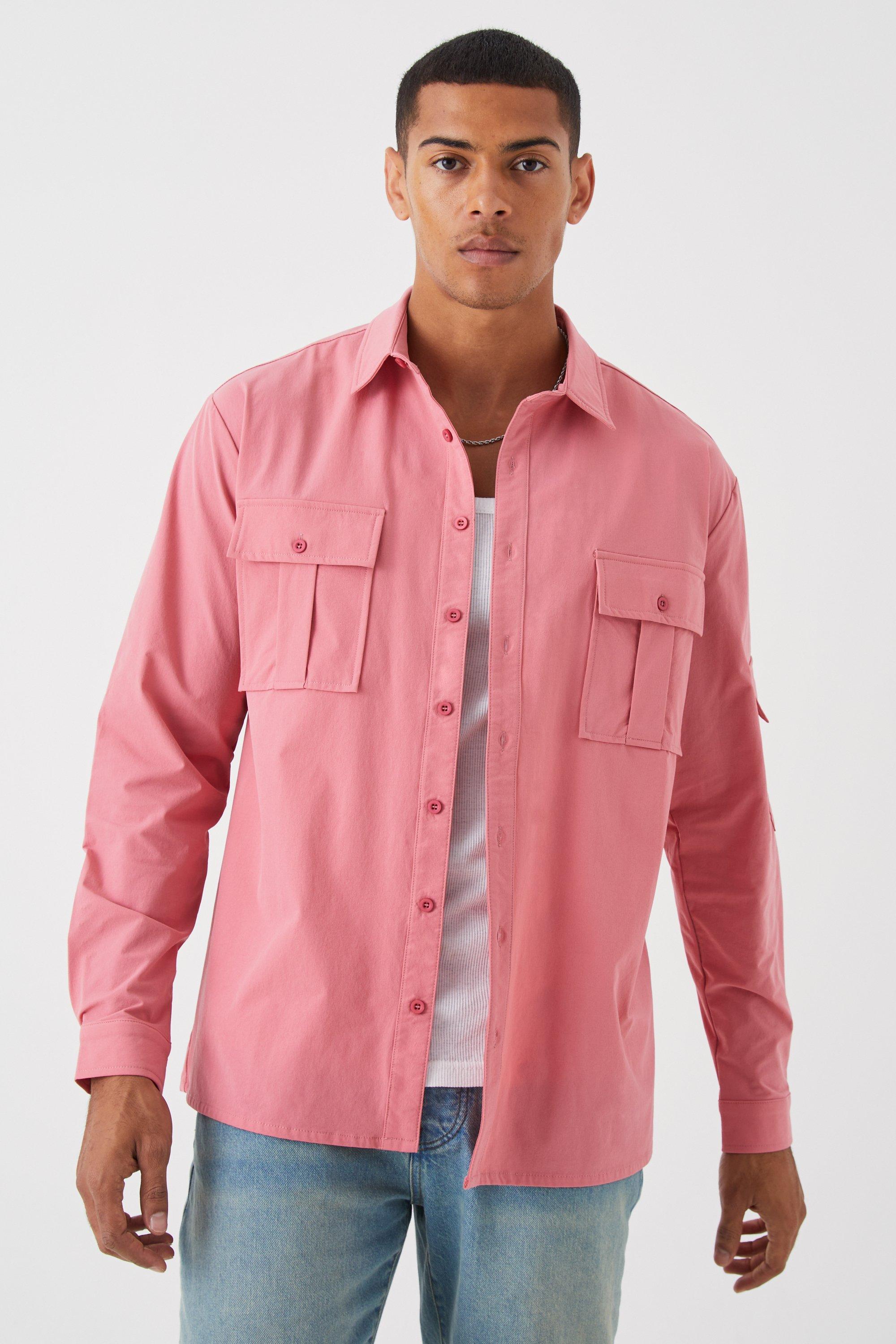 Mens Pink Technical Stretch Ma1 Overshirt, Pink