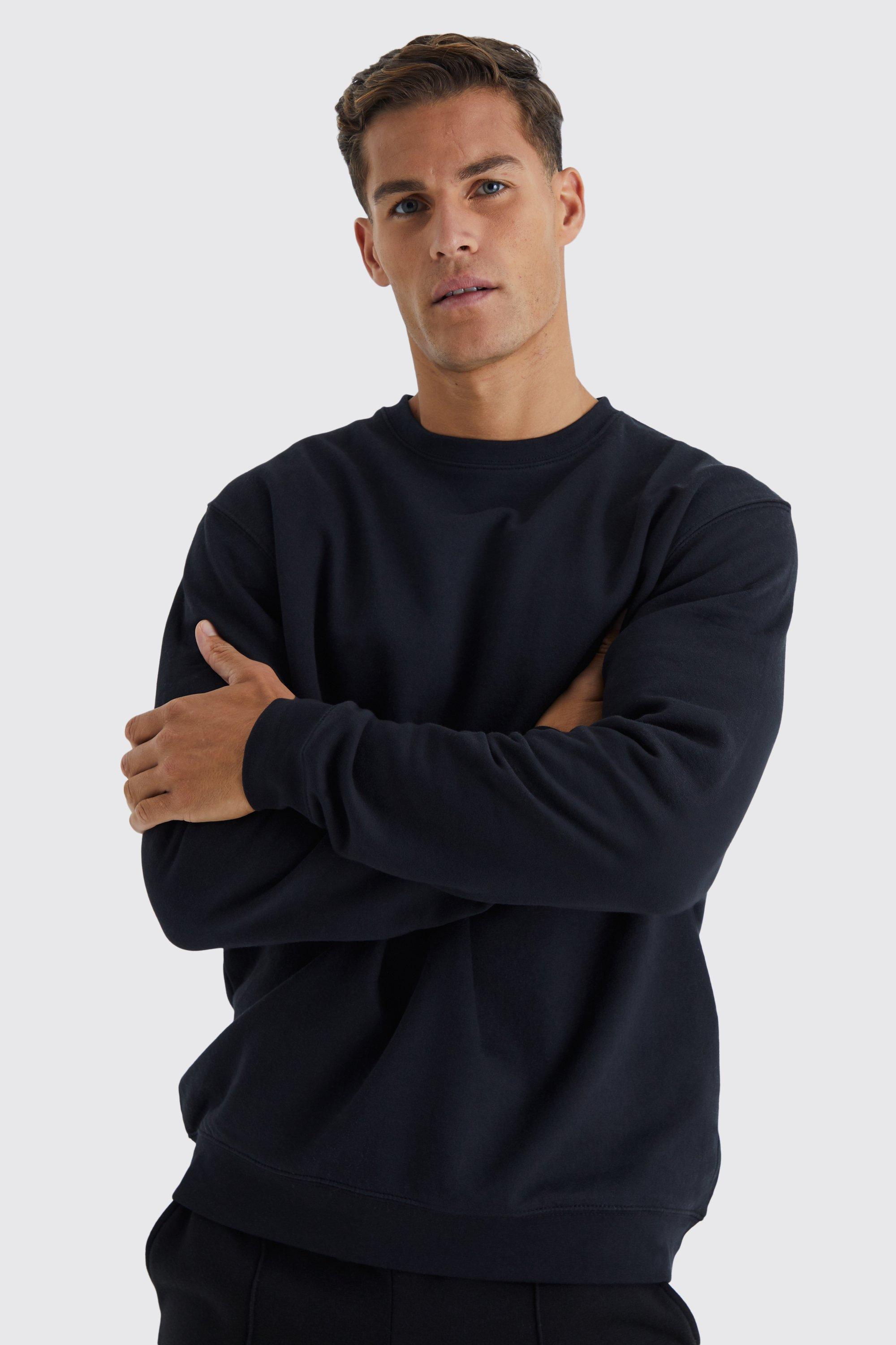 Mens Black Tall Oversized Basic Sweatshirt, Black