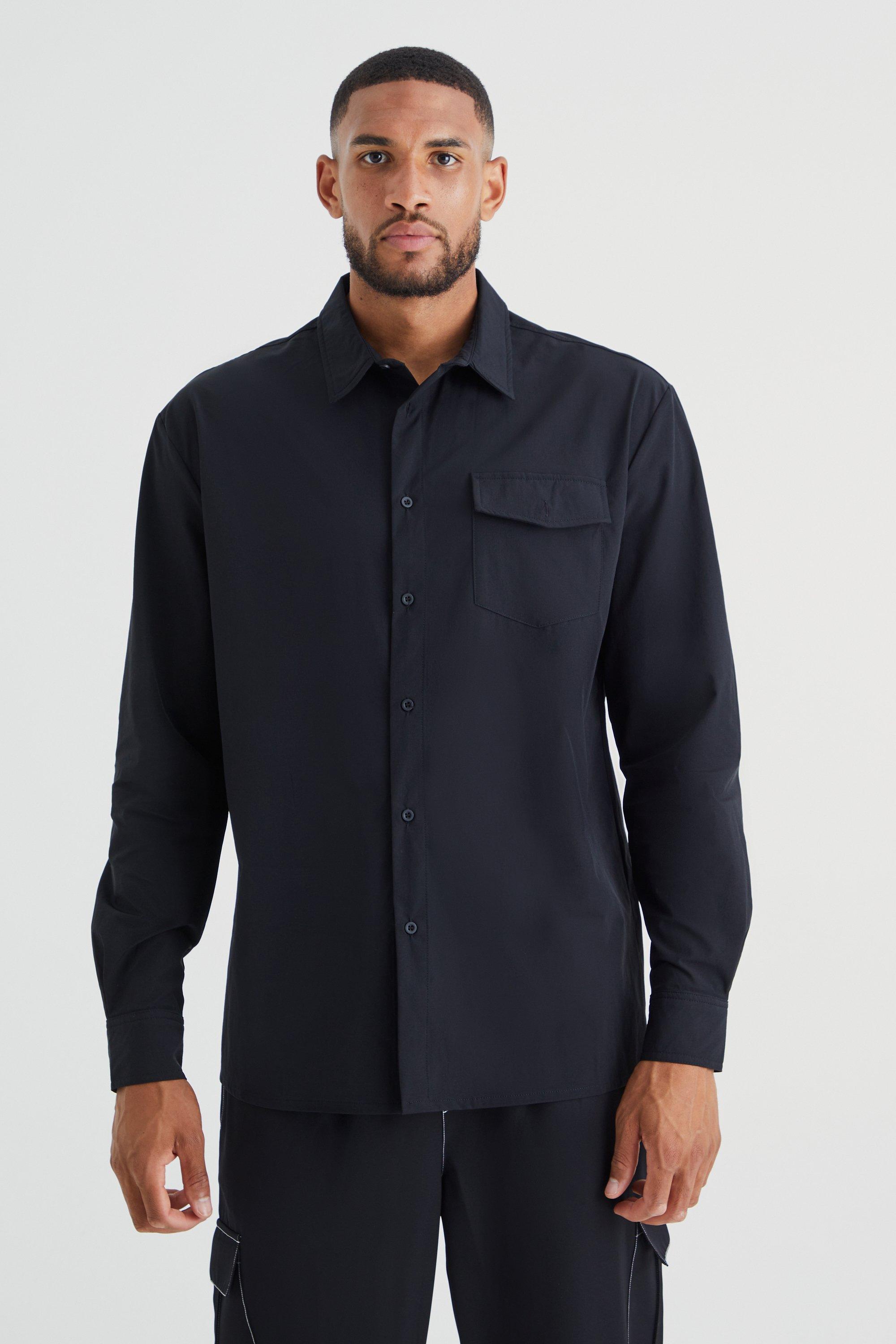 Mens Black Tall Technical Stretch Smart Utility Overshirt, Black